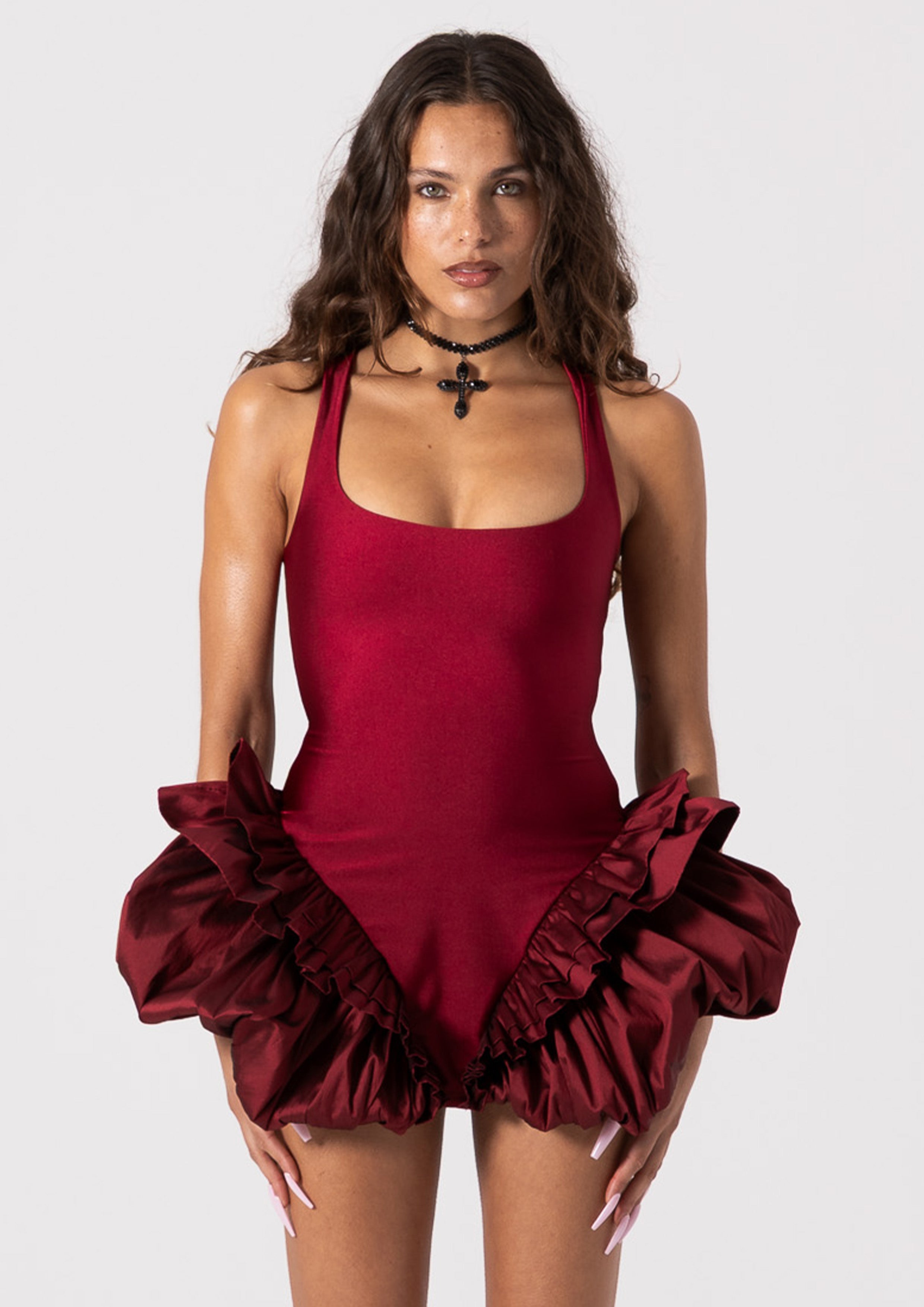 SCARLETT MINI DRESS - BURGUNDY Bye Bambi SCARLETT MINI DRESS - BURGUNDY Bye Bambi