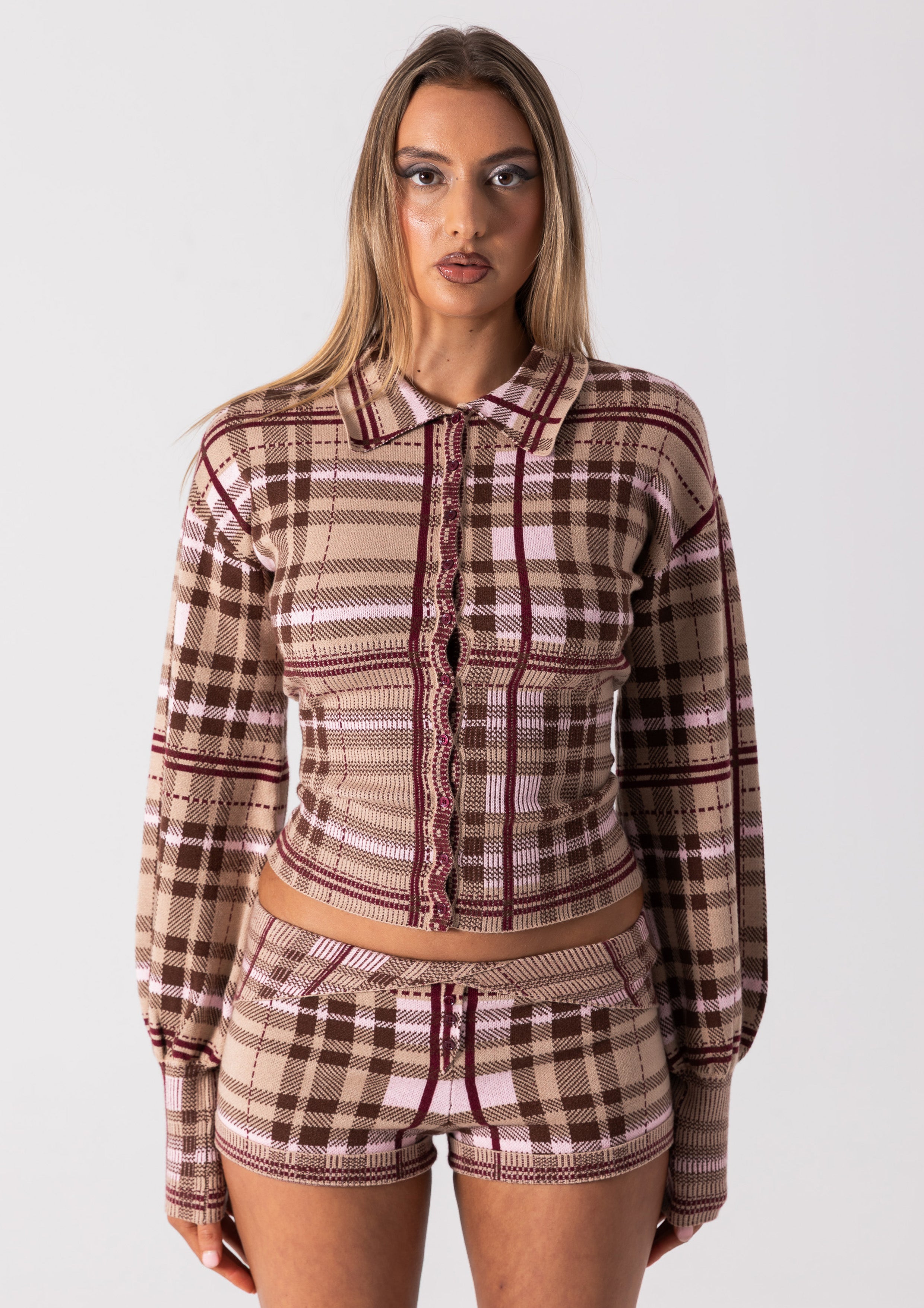 DAPHNE KNIT BUTTON UP - PLAID