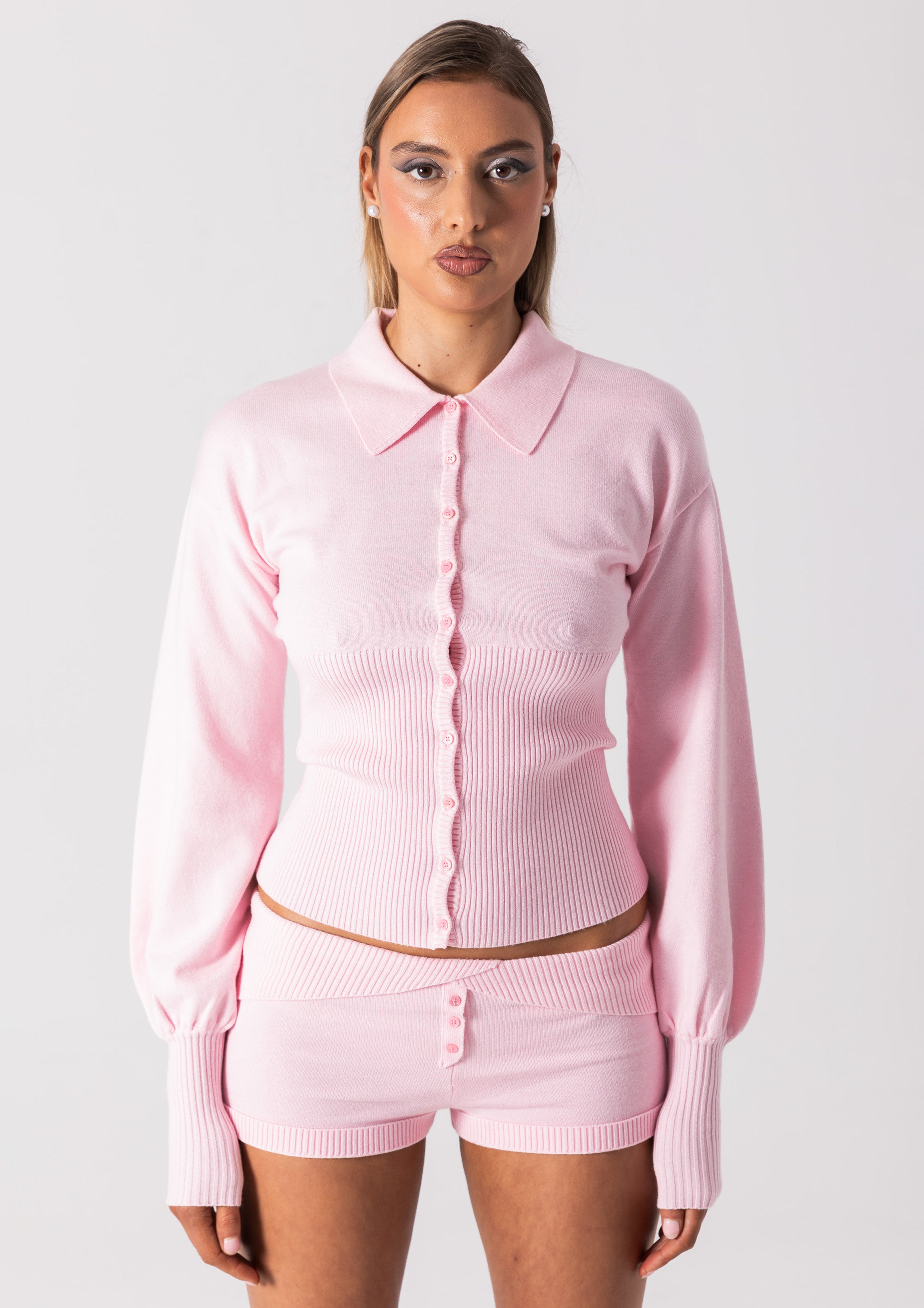 DAPHNE KNIT BUTTON UP - PINK