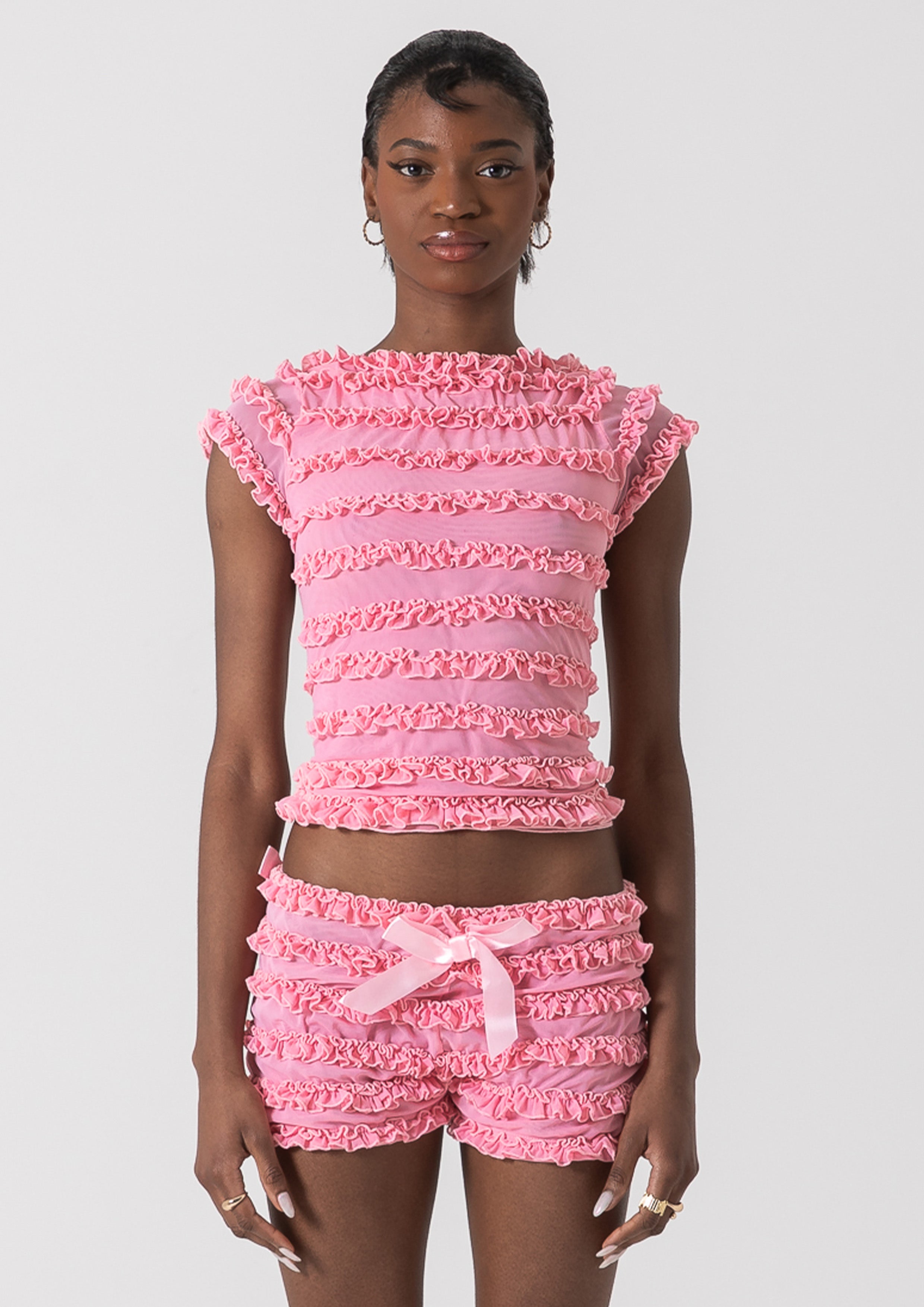 AMELIA RUFFLE TEE - PINK