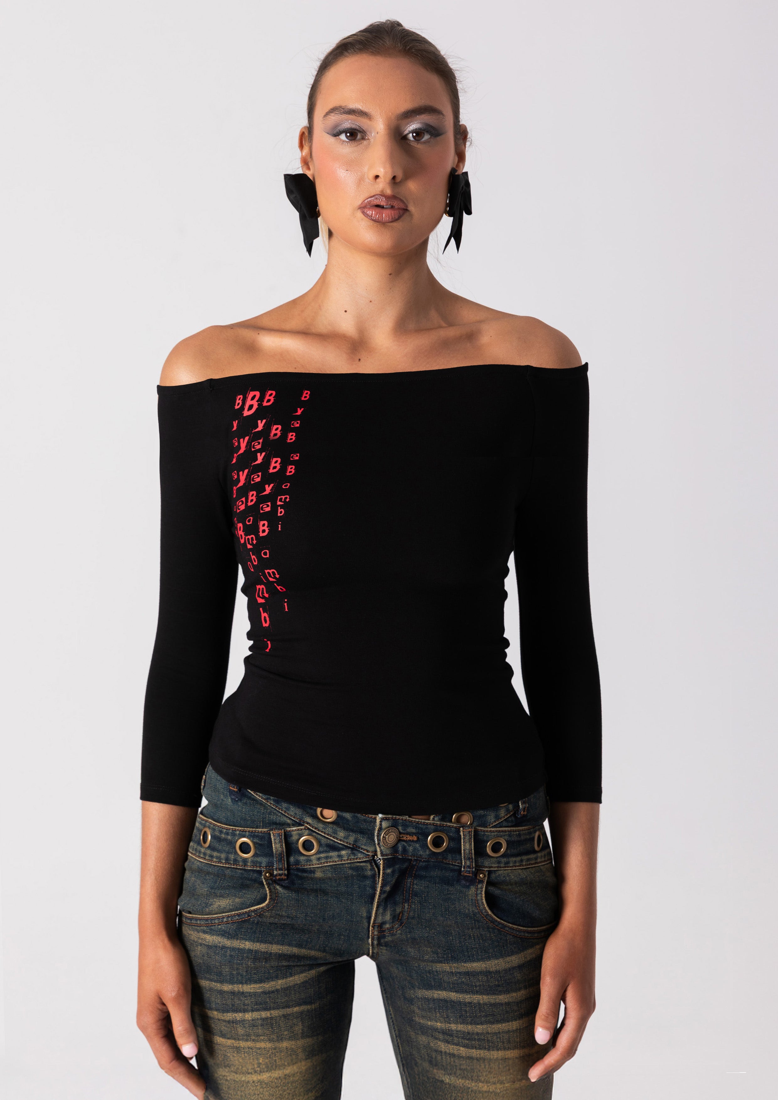 NANA OFF SHOULDER TOP - BLACK