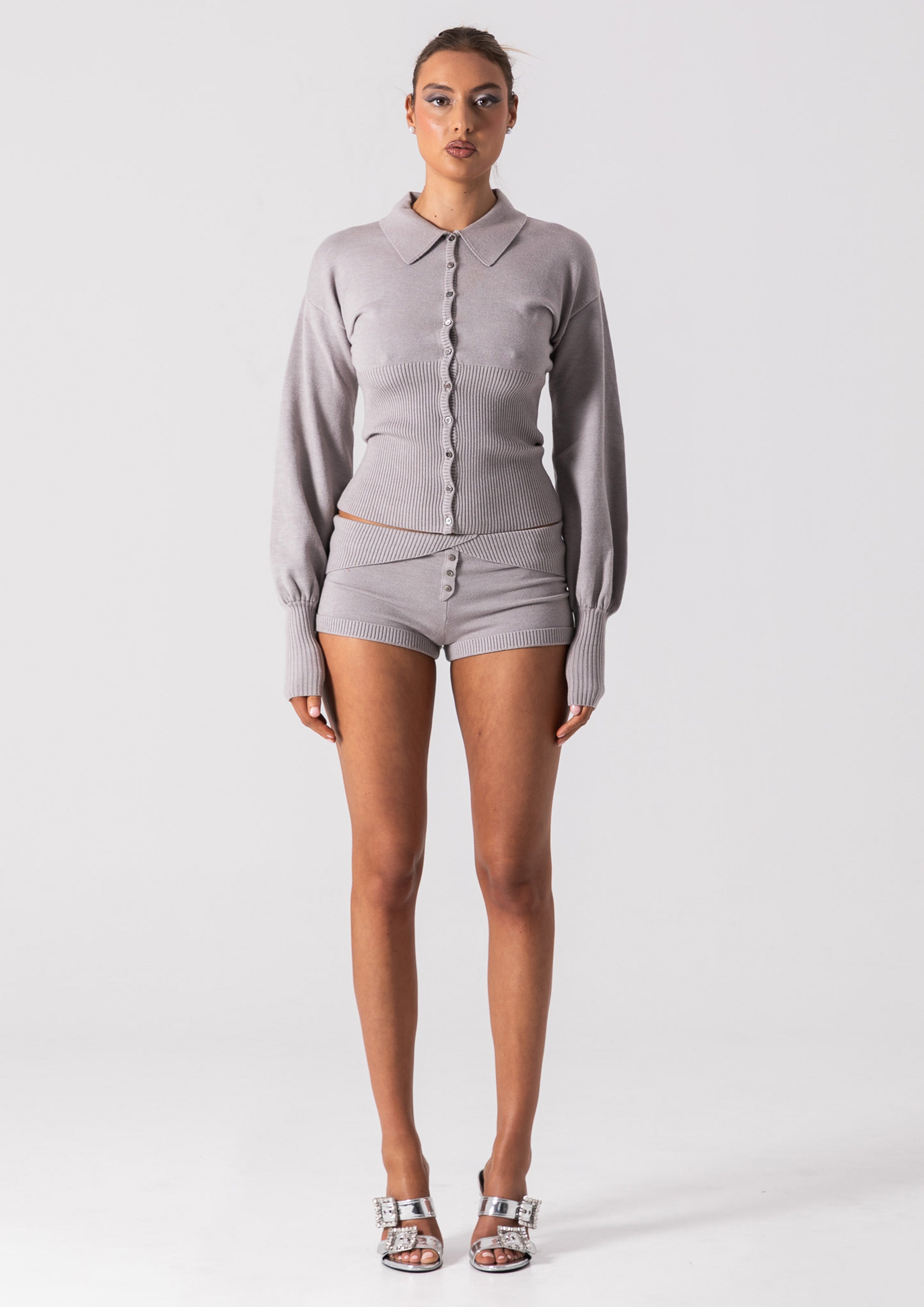 DAPHNE KNIT BUTTON UP - GREY
