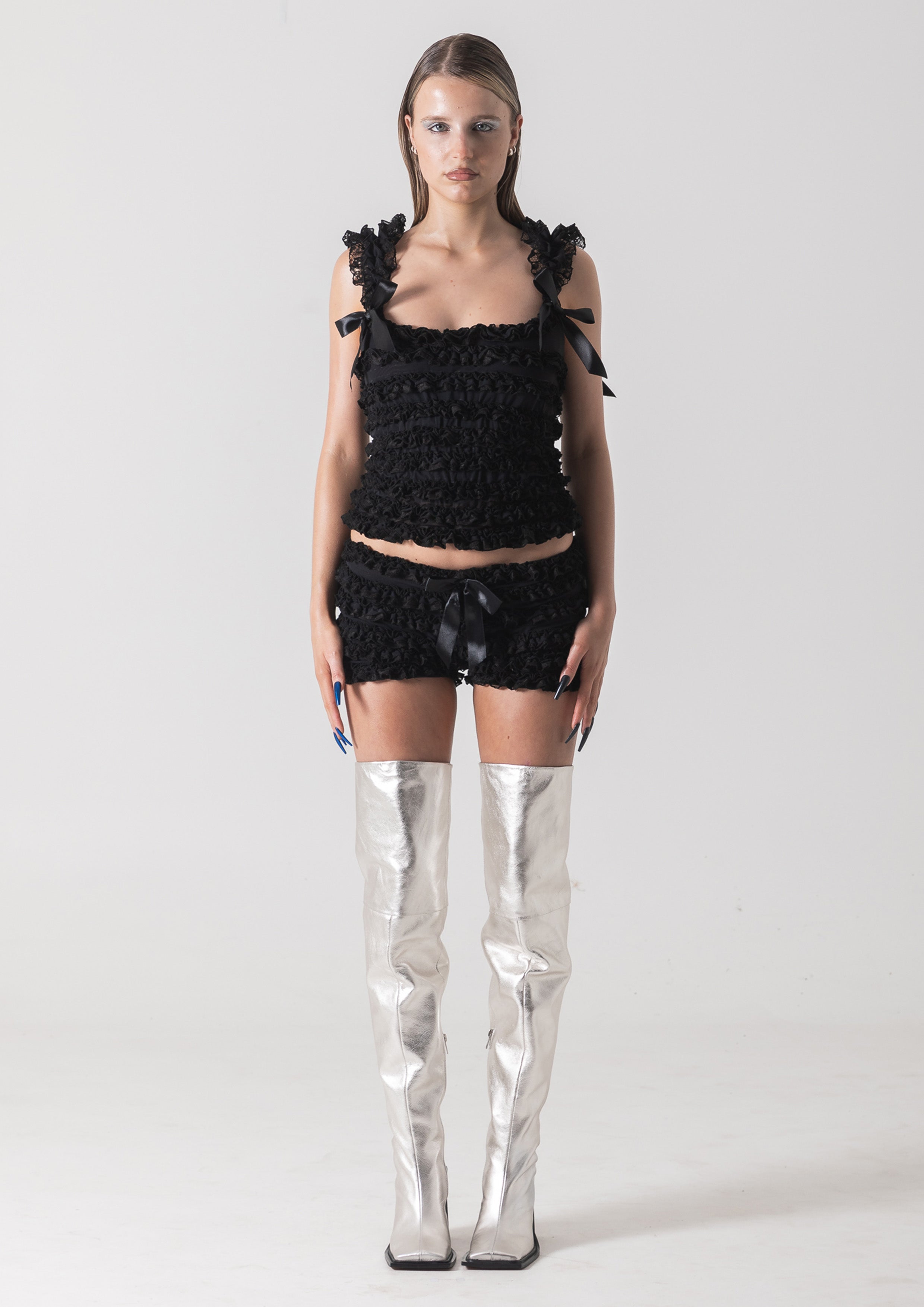 AMELIA RUFFLE SHORT - BLACK LACE – Bye Bambi