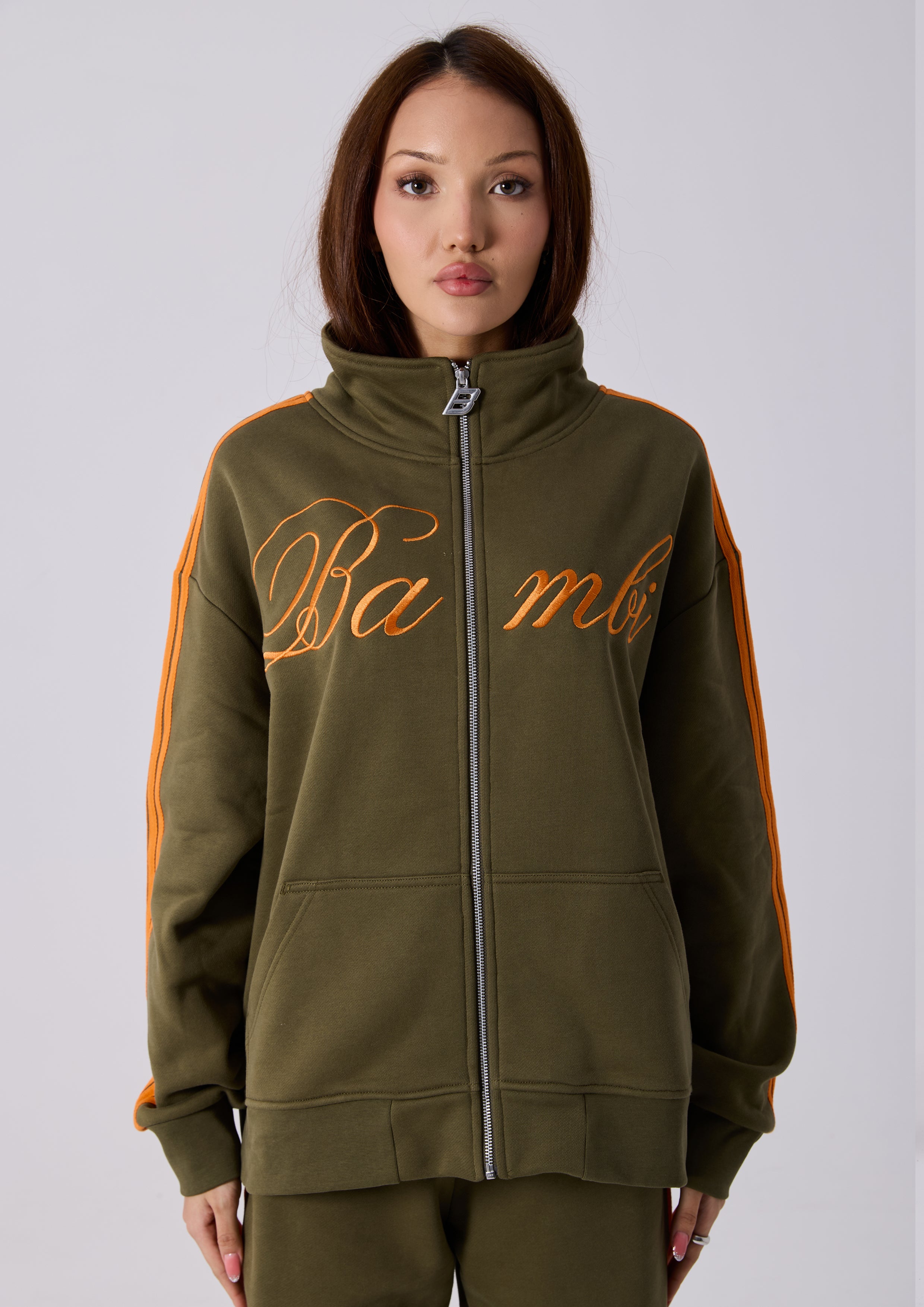 SPEARS STRIPE ZIP JACKET - KHAKI