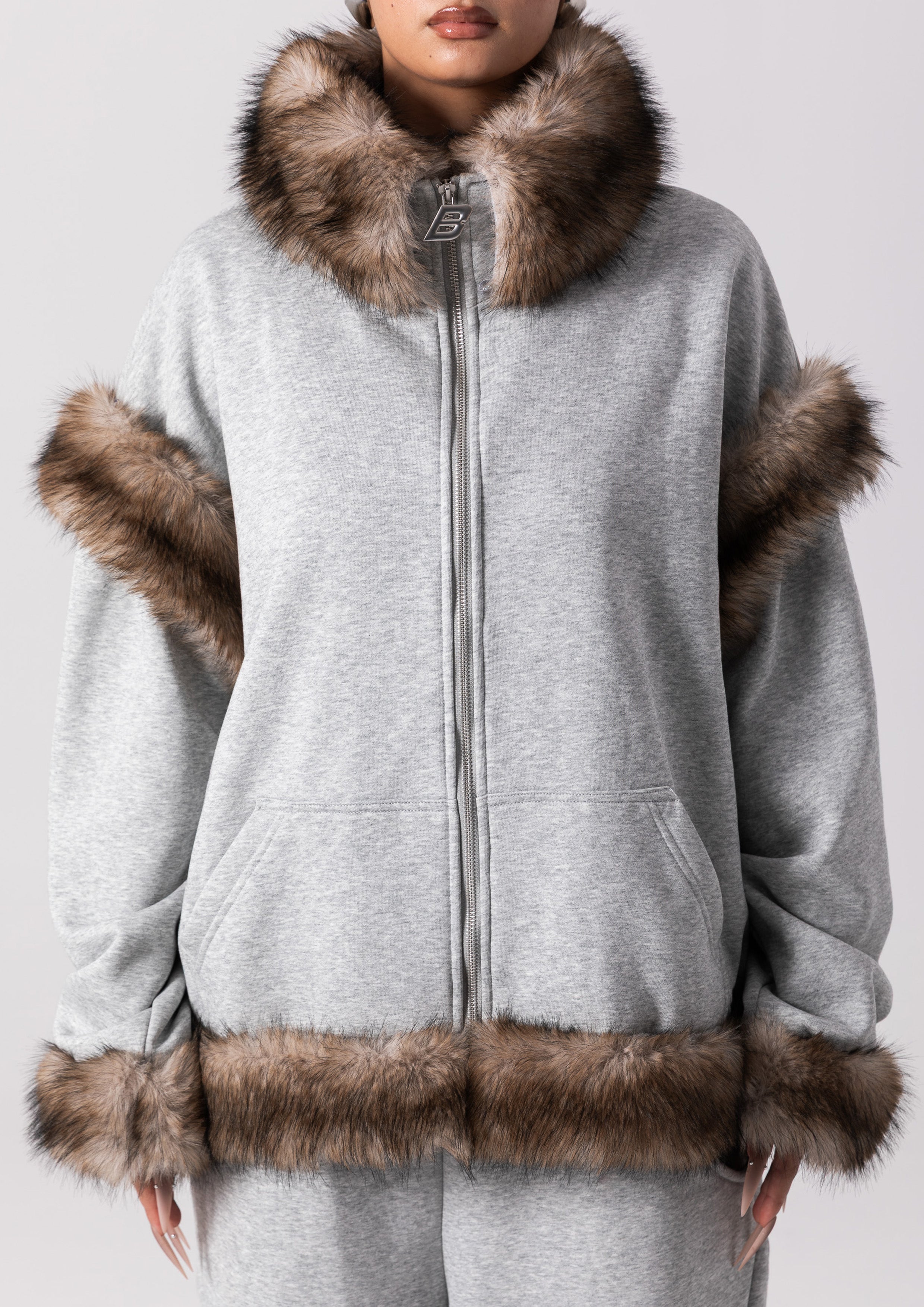 FUR SPEARS ZIP JACKET - GREY – Bye Bambi