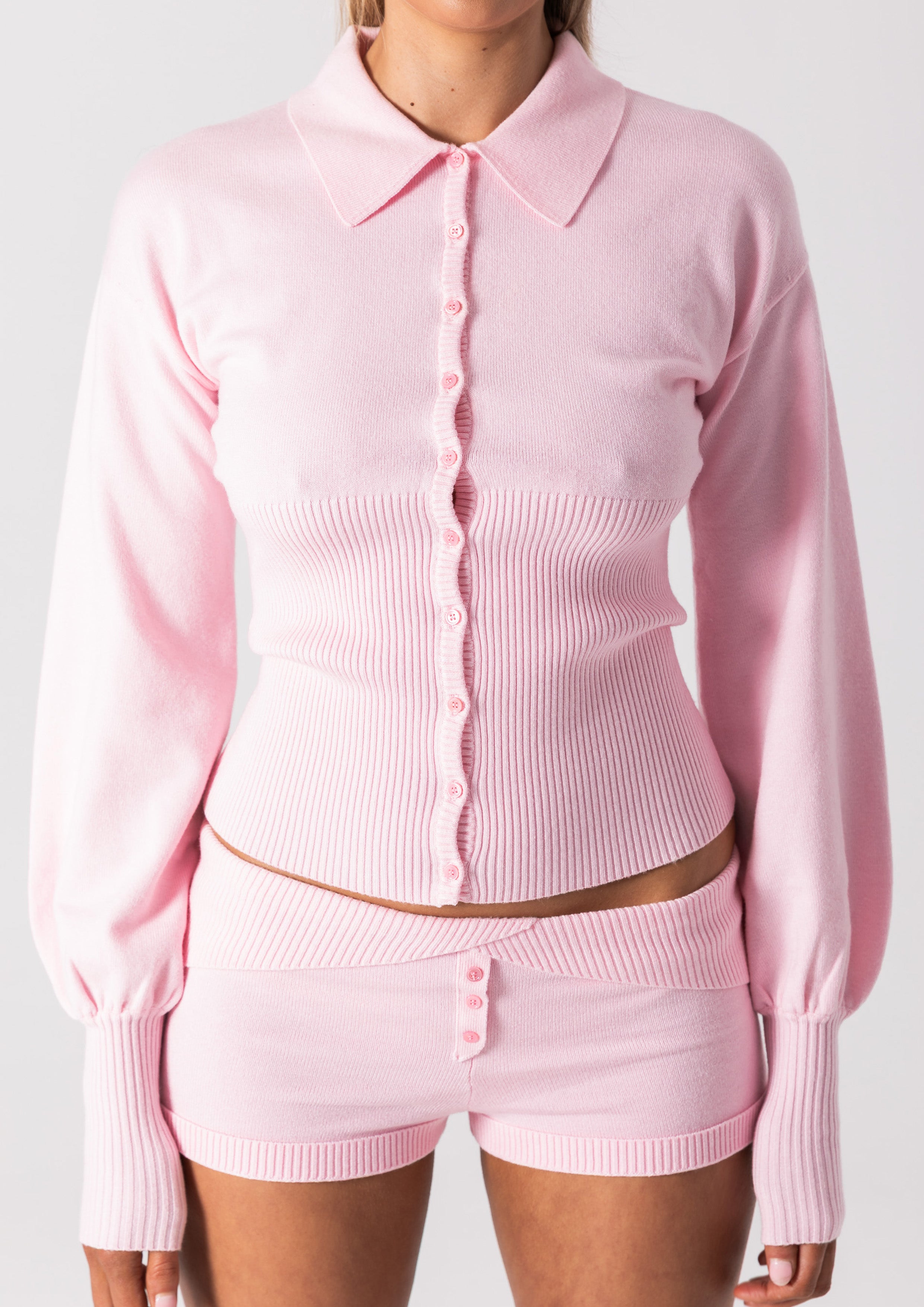 DAPHNE KNIT BUTTON UP - PINK