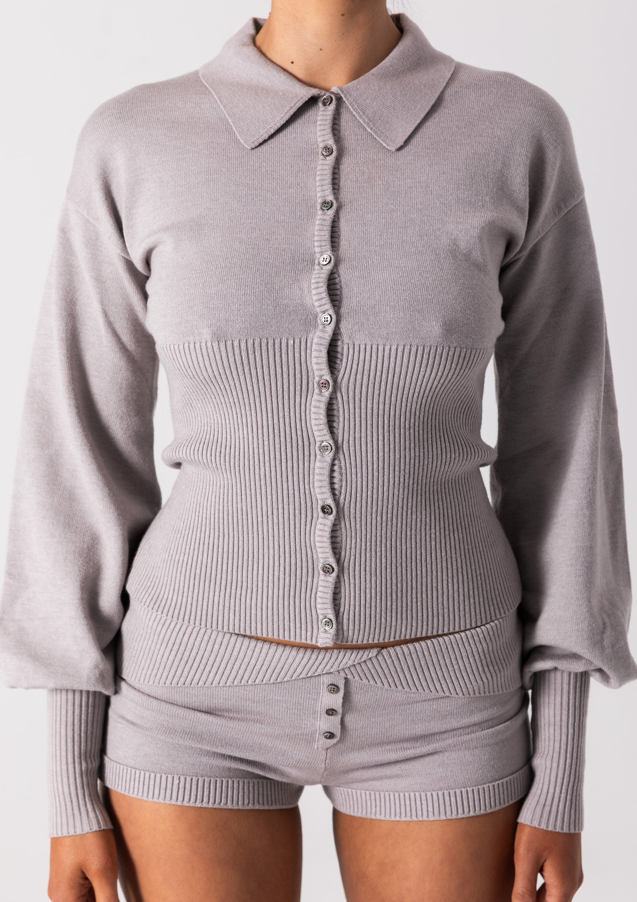 DAPHNE KNIT BUTTON UP - GREY