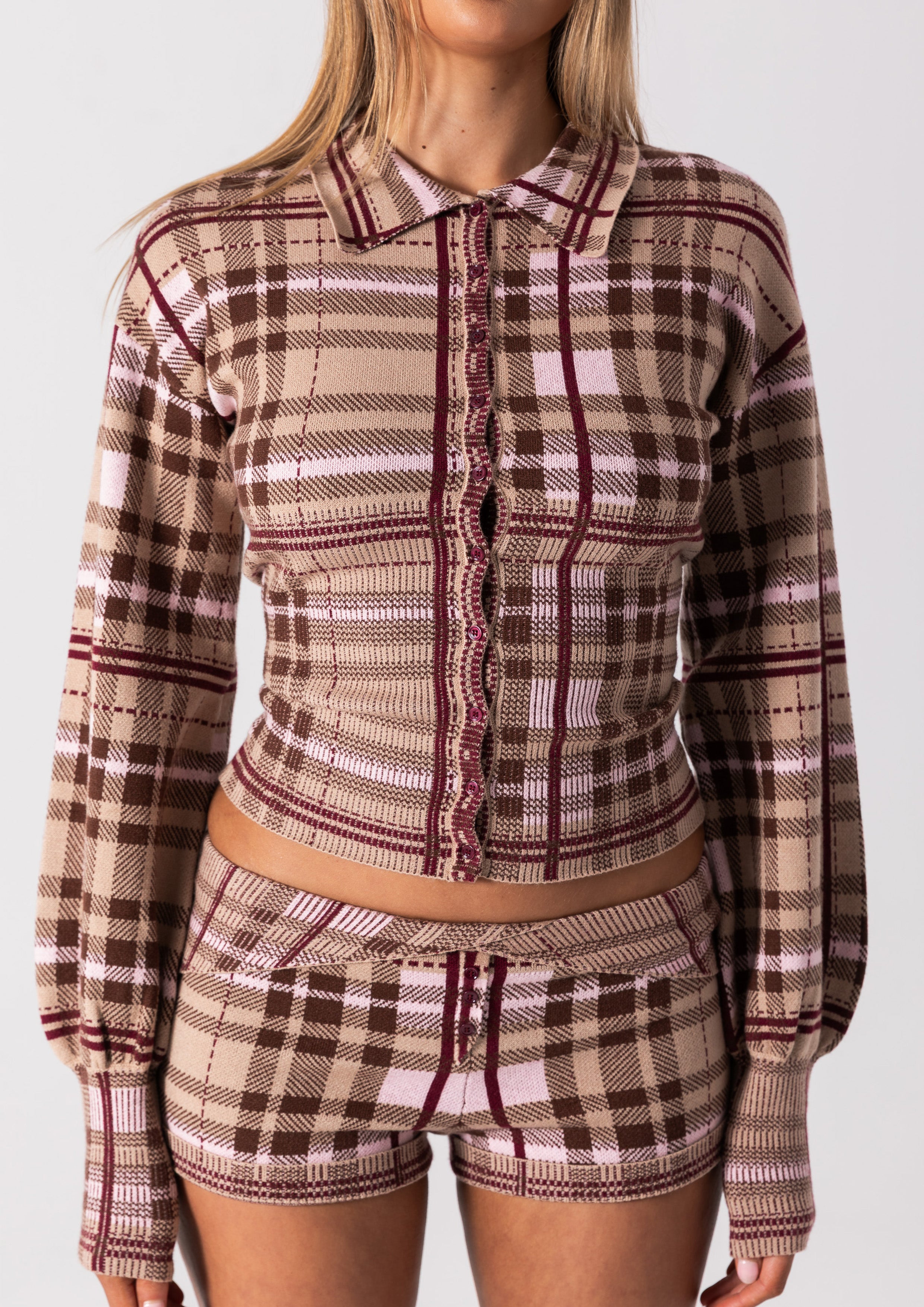 DAPHNE KNIT BUTTON UP - PLAID