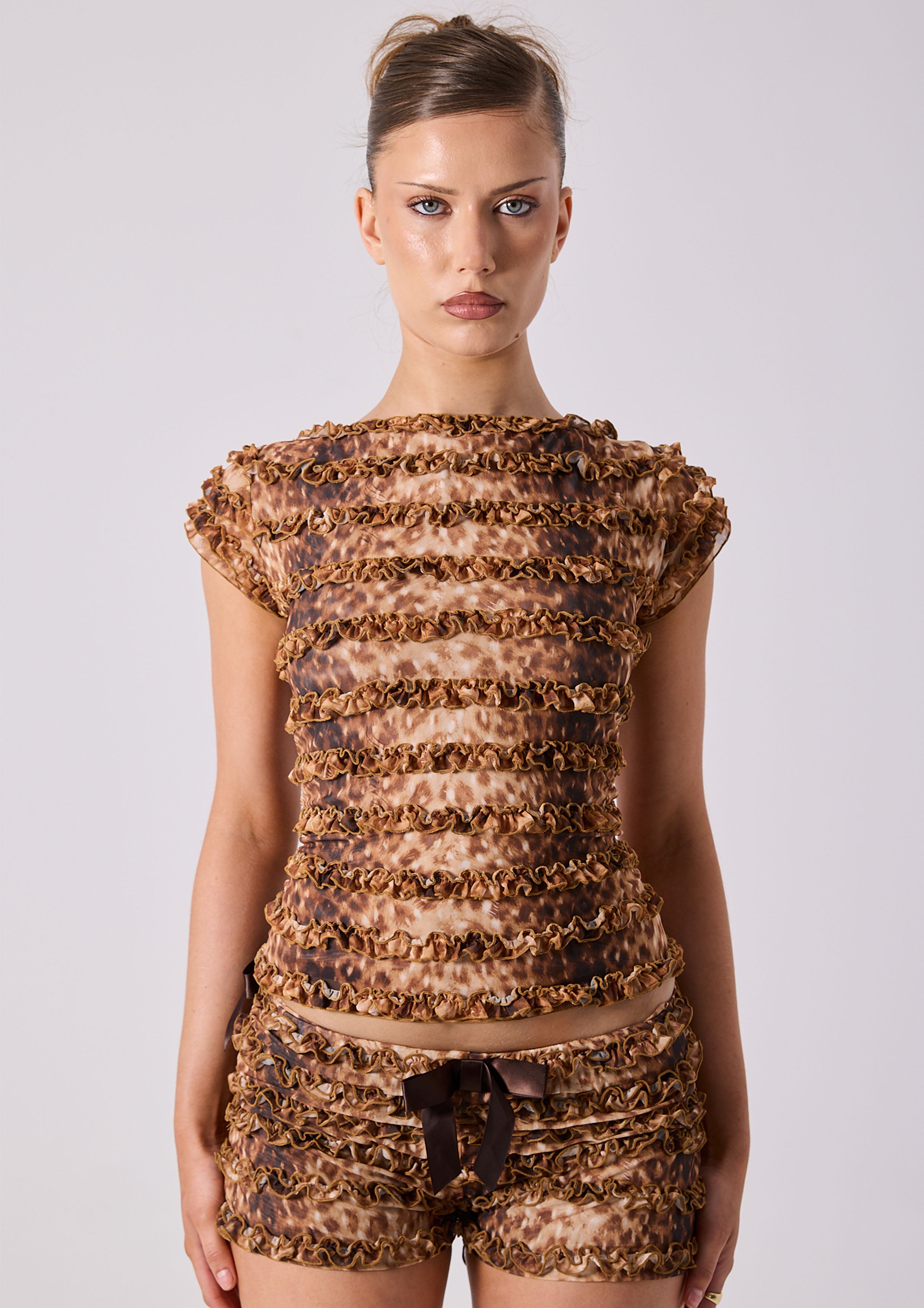 AMELIA RUFFLE TEE - CHEETAH