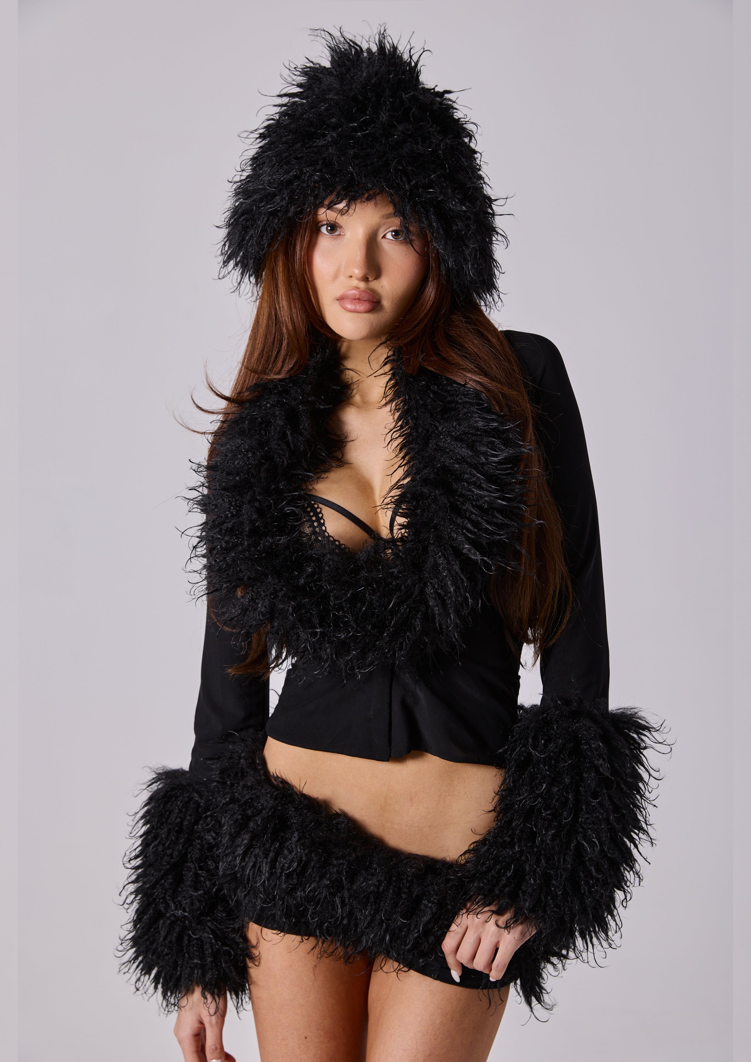 SABRINA FAUX FUR HAT - BLACK