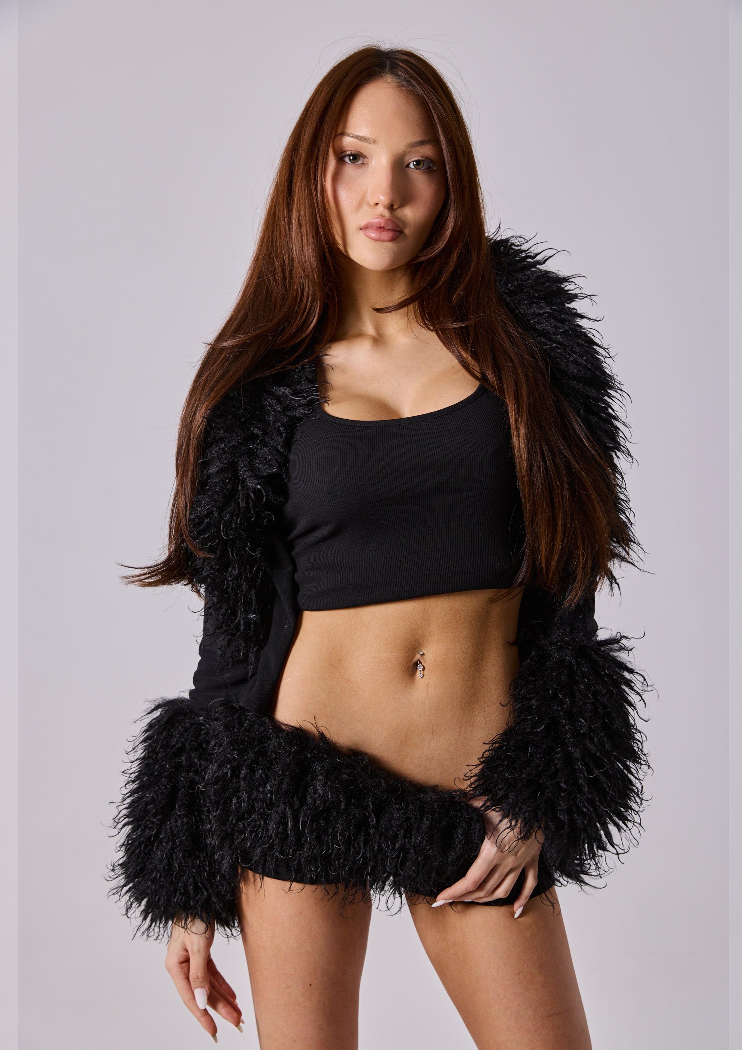 SABRINA FAUX FUR TOP - BLACK