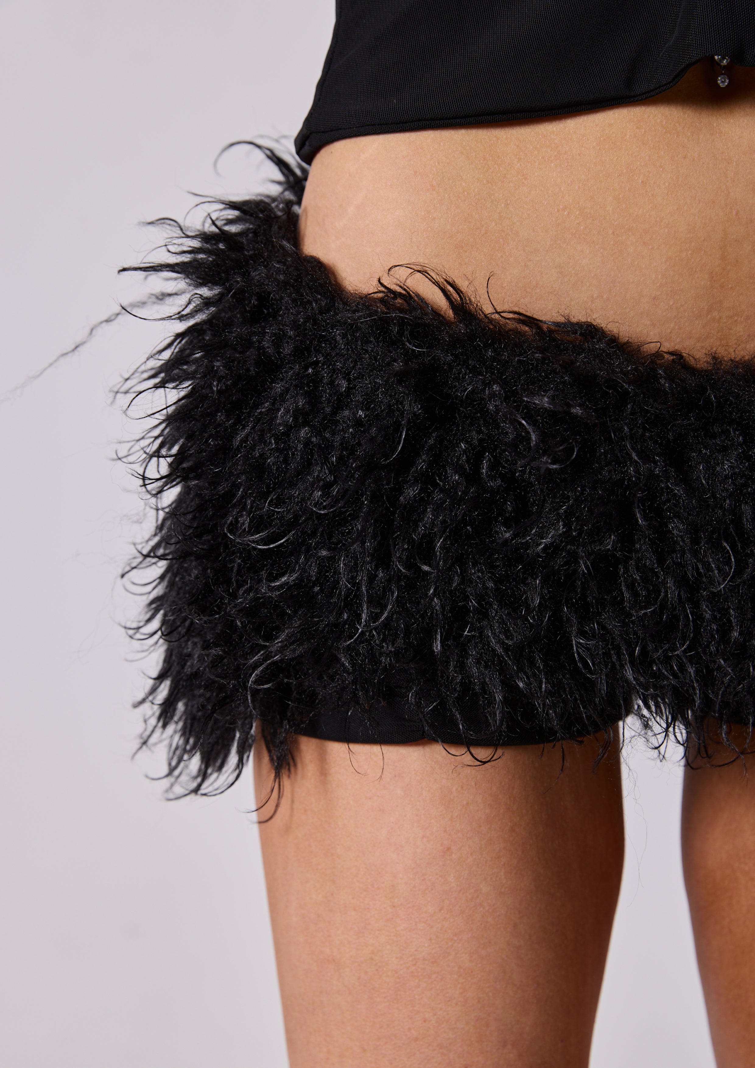 SABRINA FAUX FUR SHORTS - BLACK