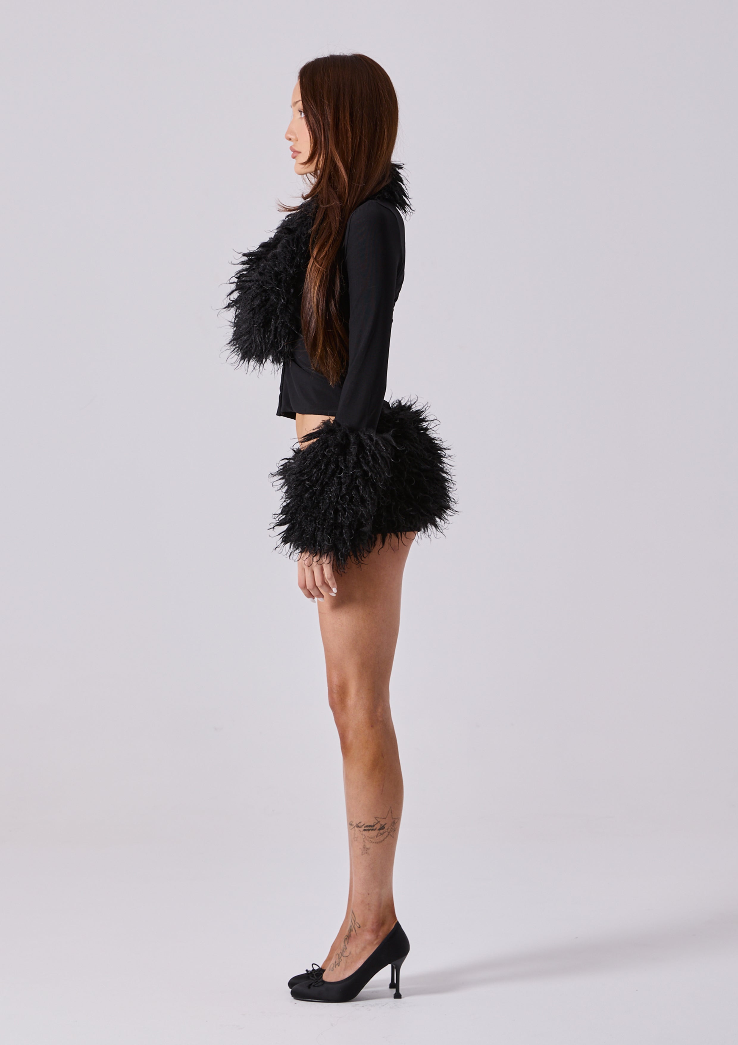 SABRINA FAUX FUR TOP - BLACK