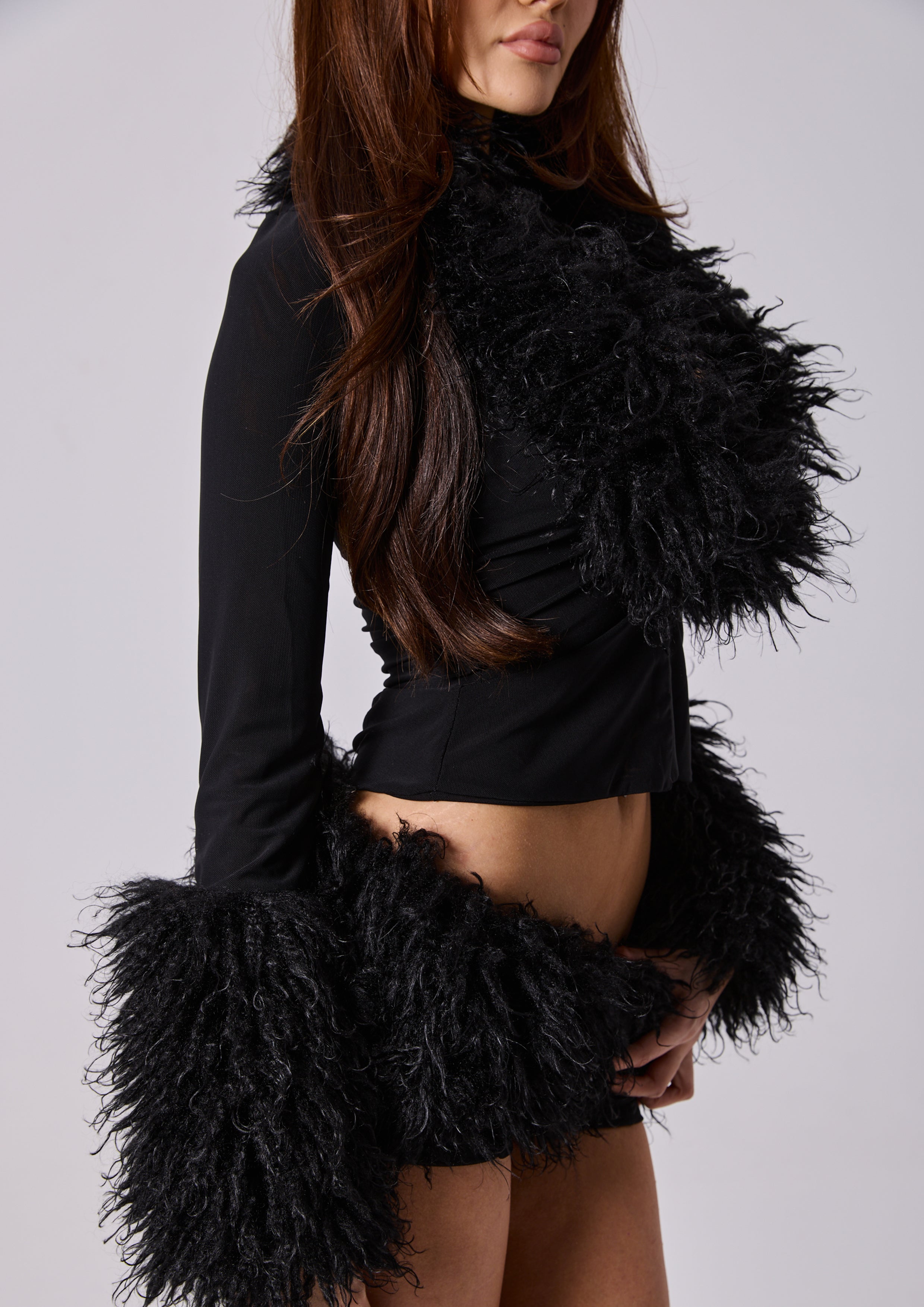 SABRINA FAUX FUR TOP - BLACK