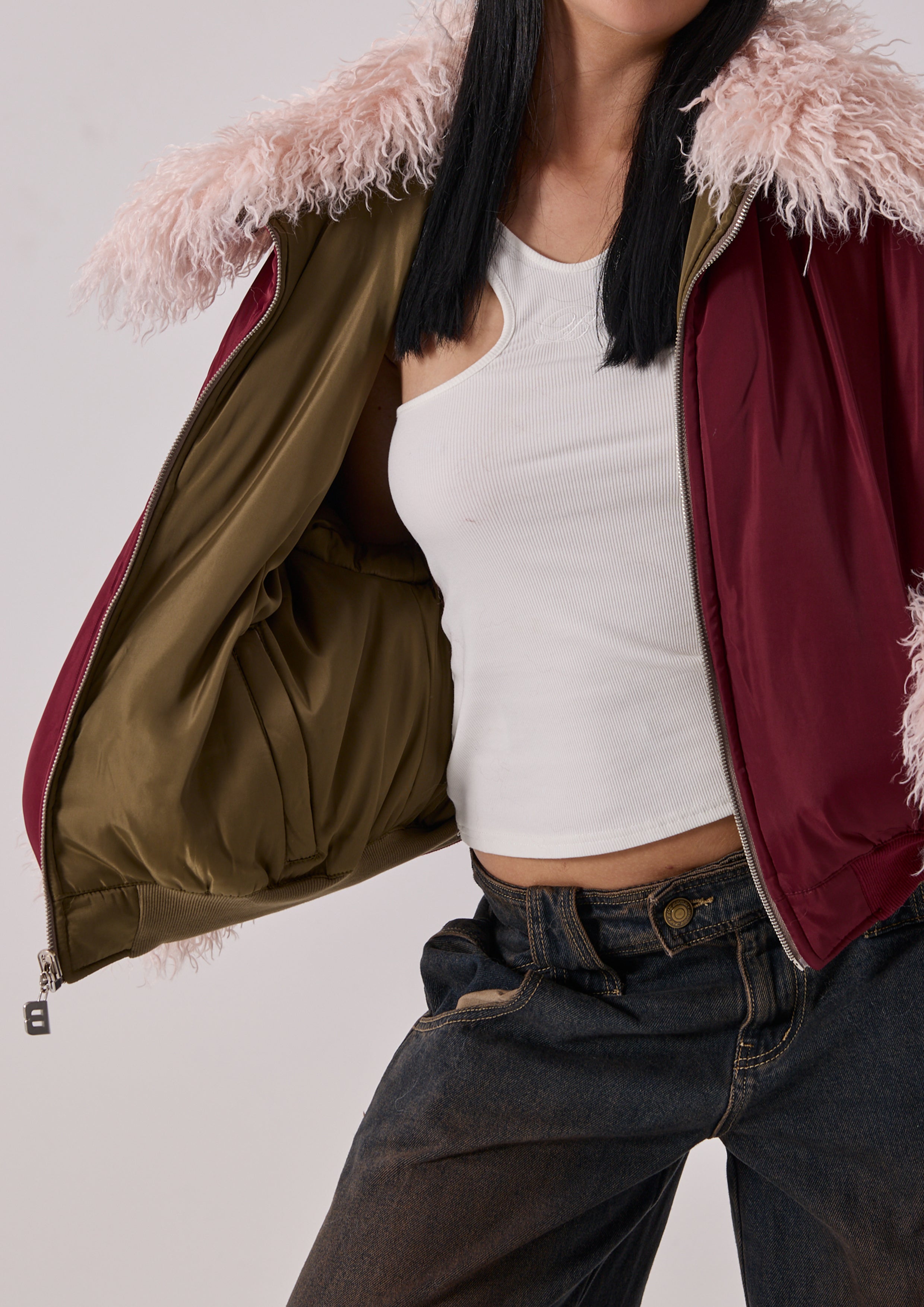 REVERSIBLE MARNI BOMBER - KHAKI / BURGUNDY