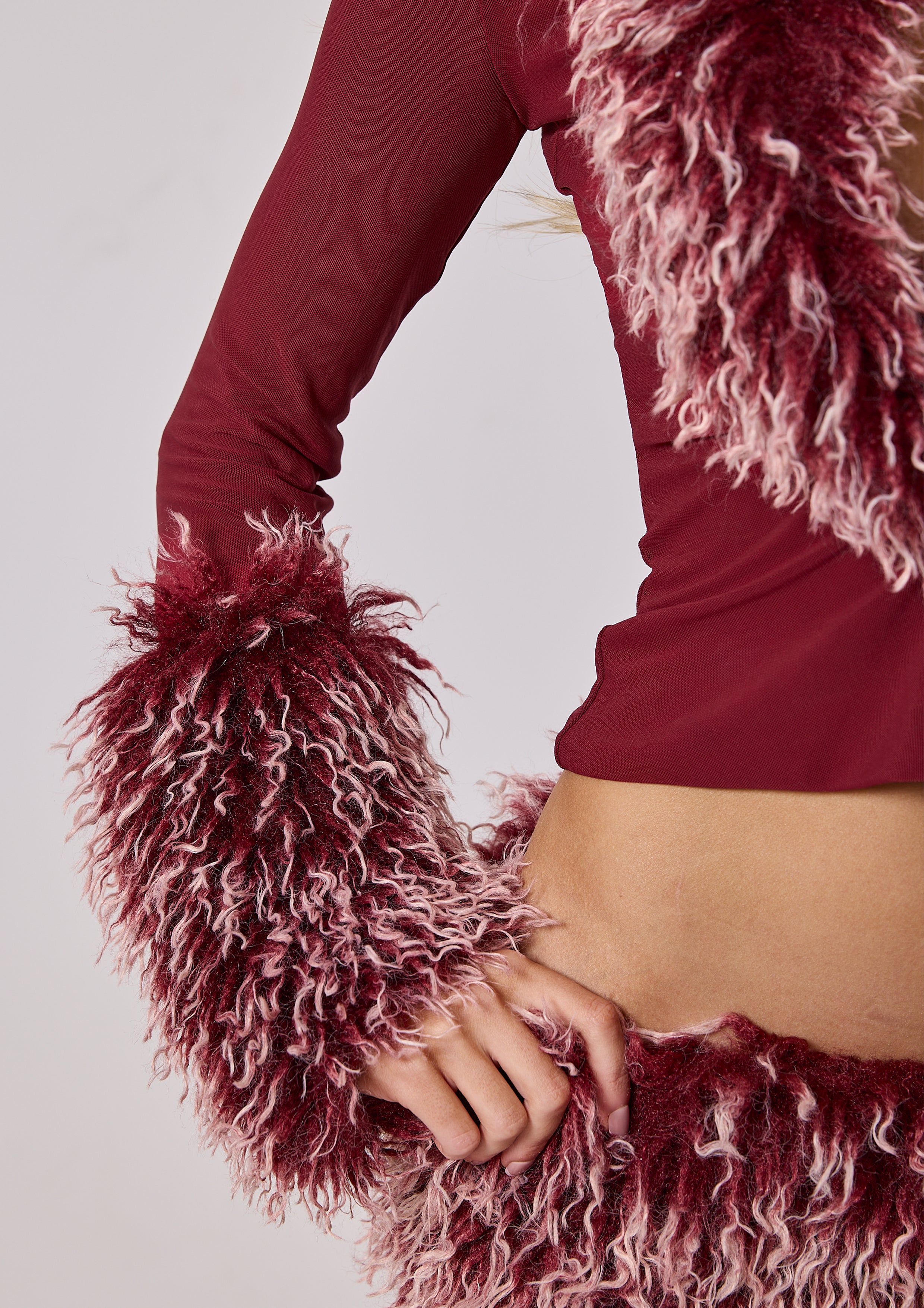 SABRINA FAUX FUR TOP - BURGUNDY