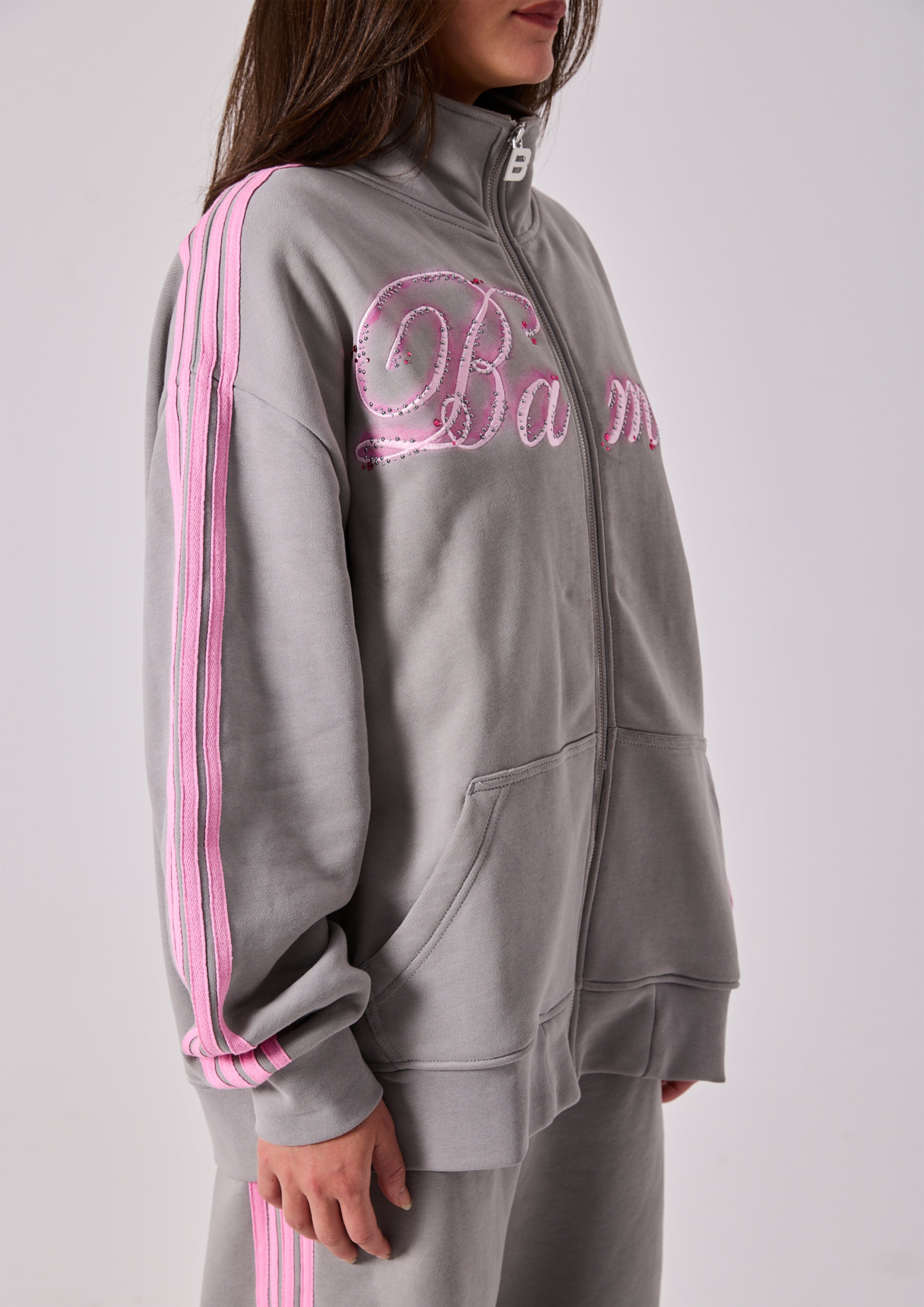 SPEARS STRIPE ZIP JACKET - GREY