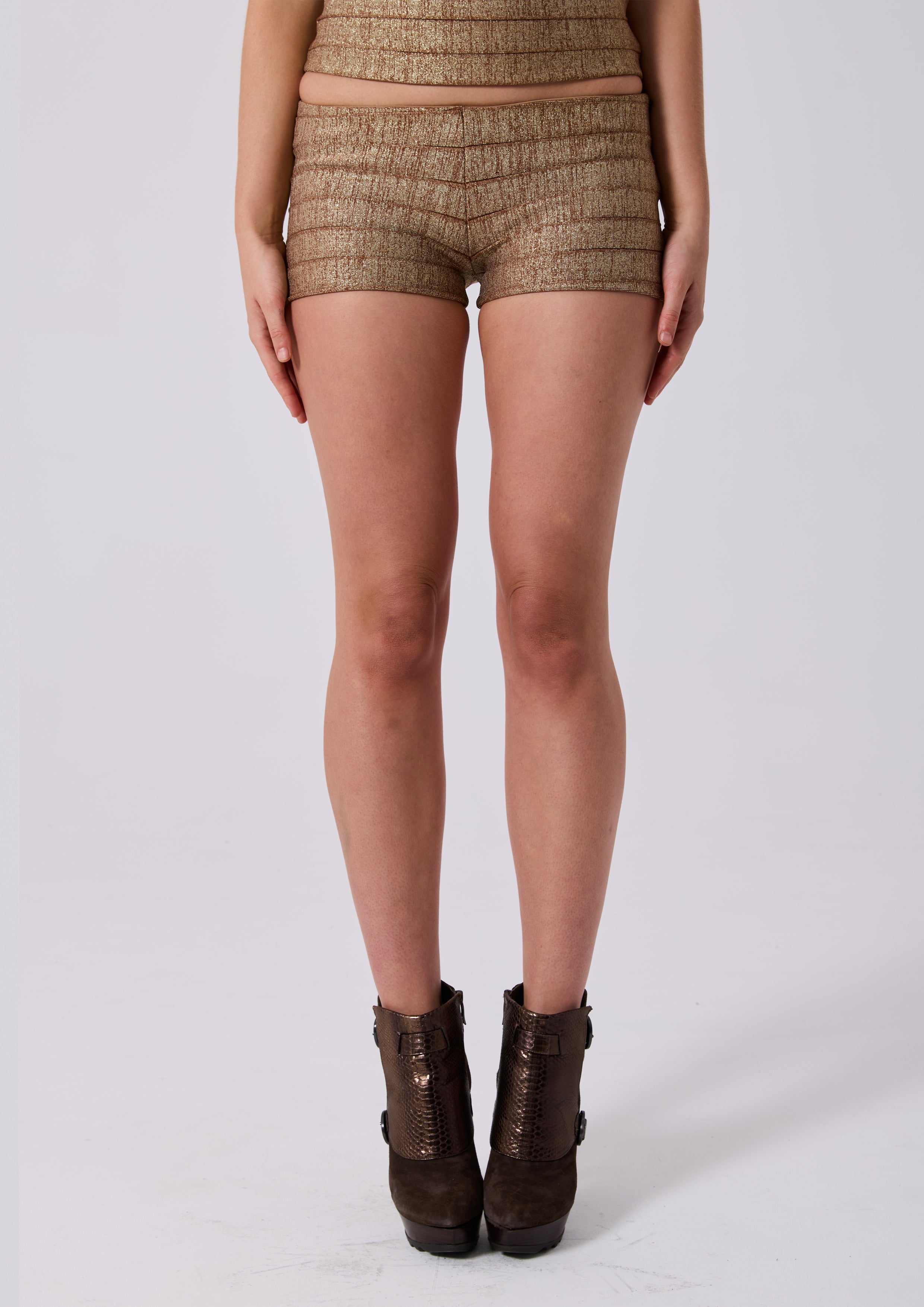 AURORA METALLIC BANDAGE SHORTS - BRONZE