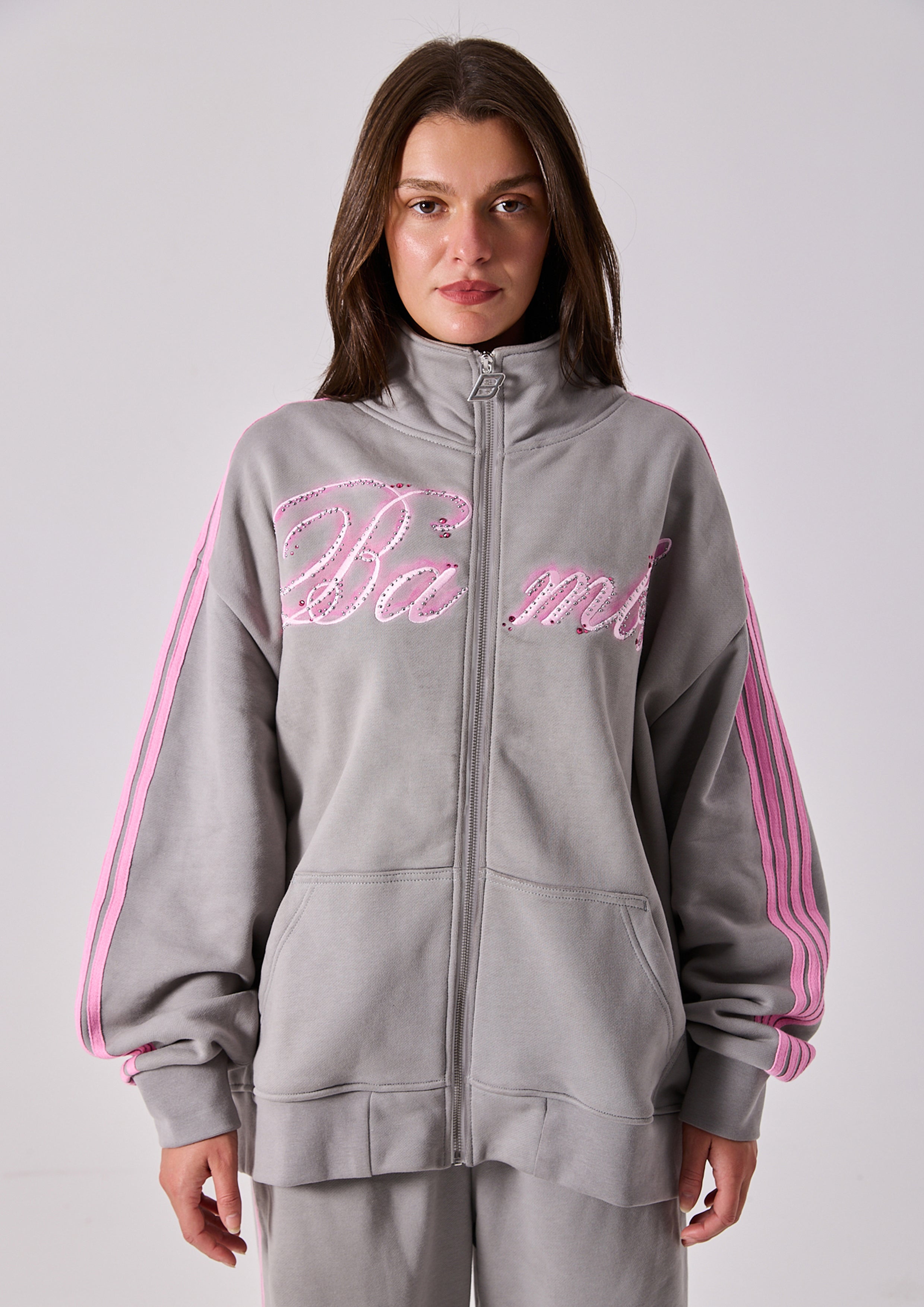 SPEARS STRIPE ZIP JACKET - GREY