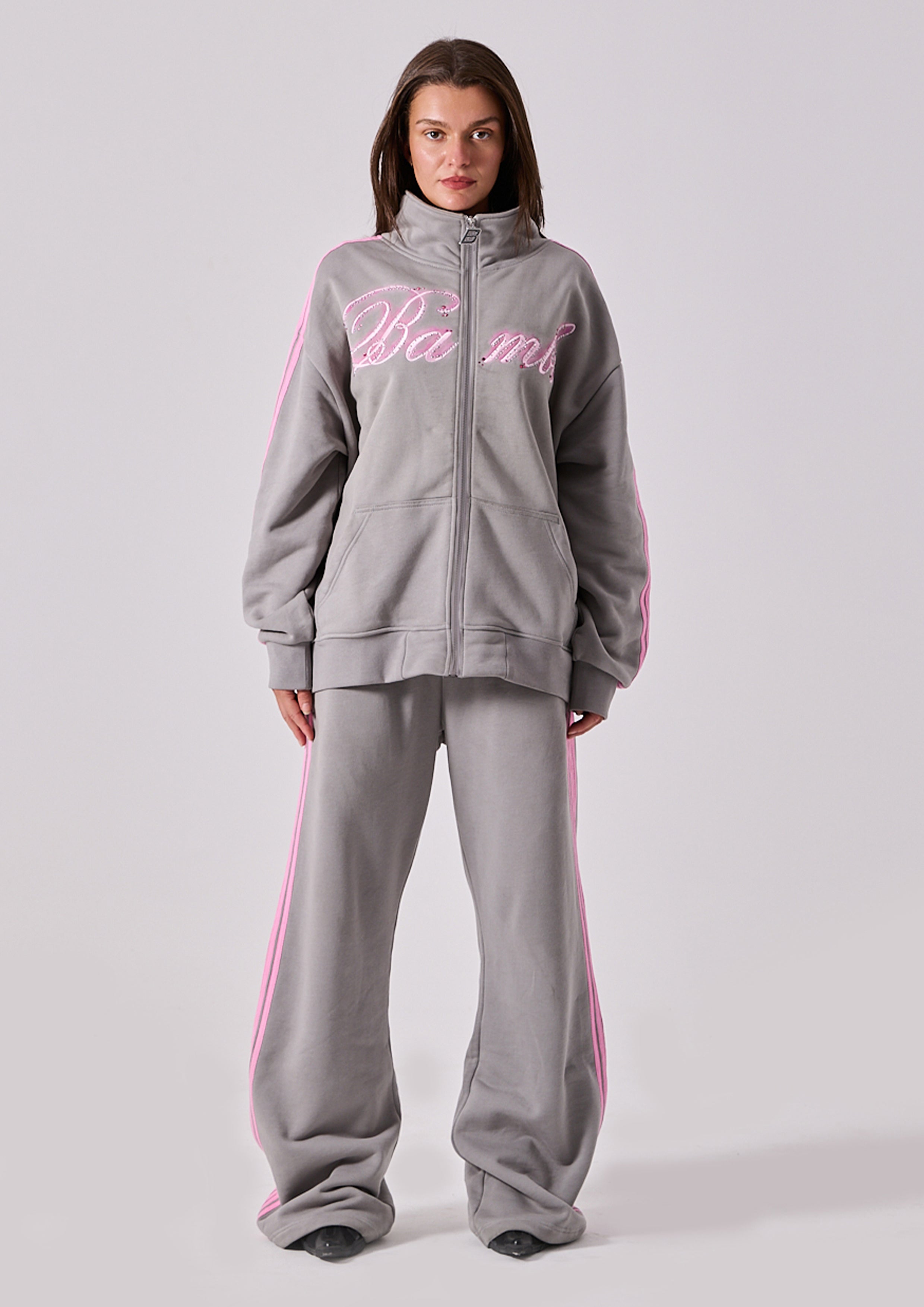 SPEARS STRIPE ZIP JACKET - GREY