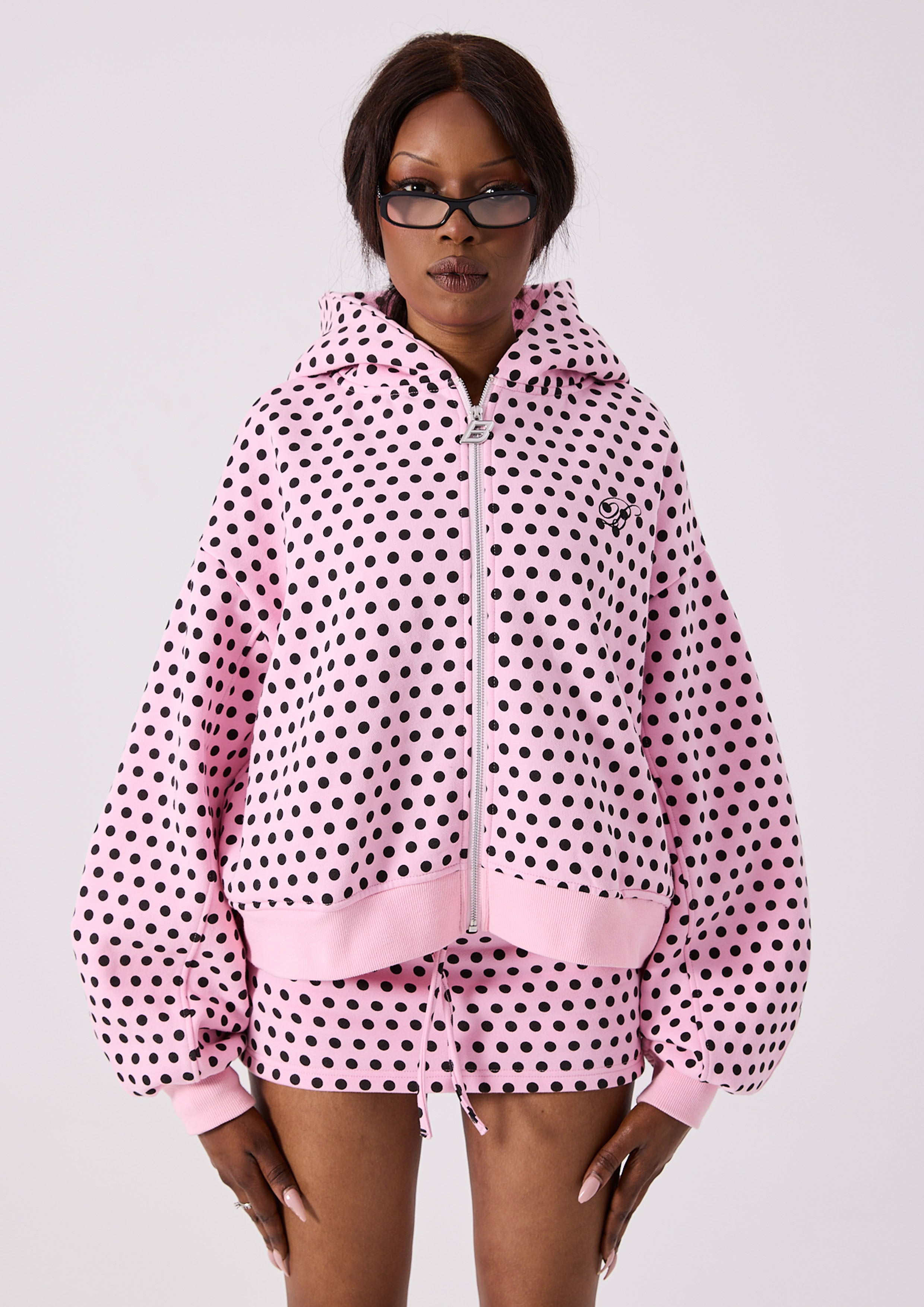 LOLA ZIP HOODIE - PINK POLKA