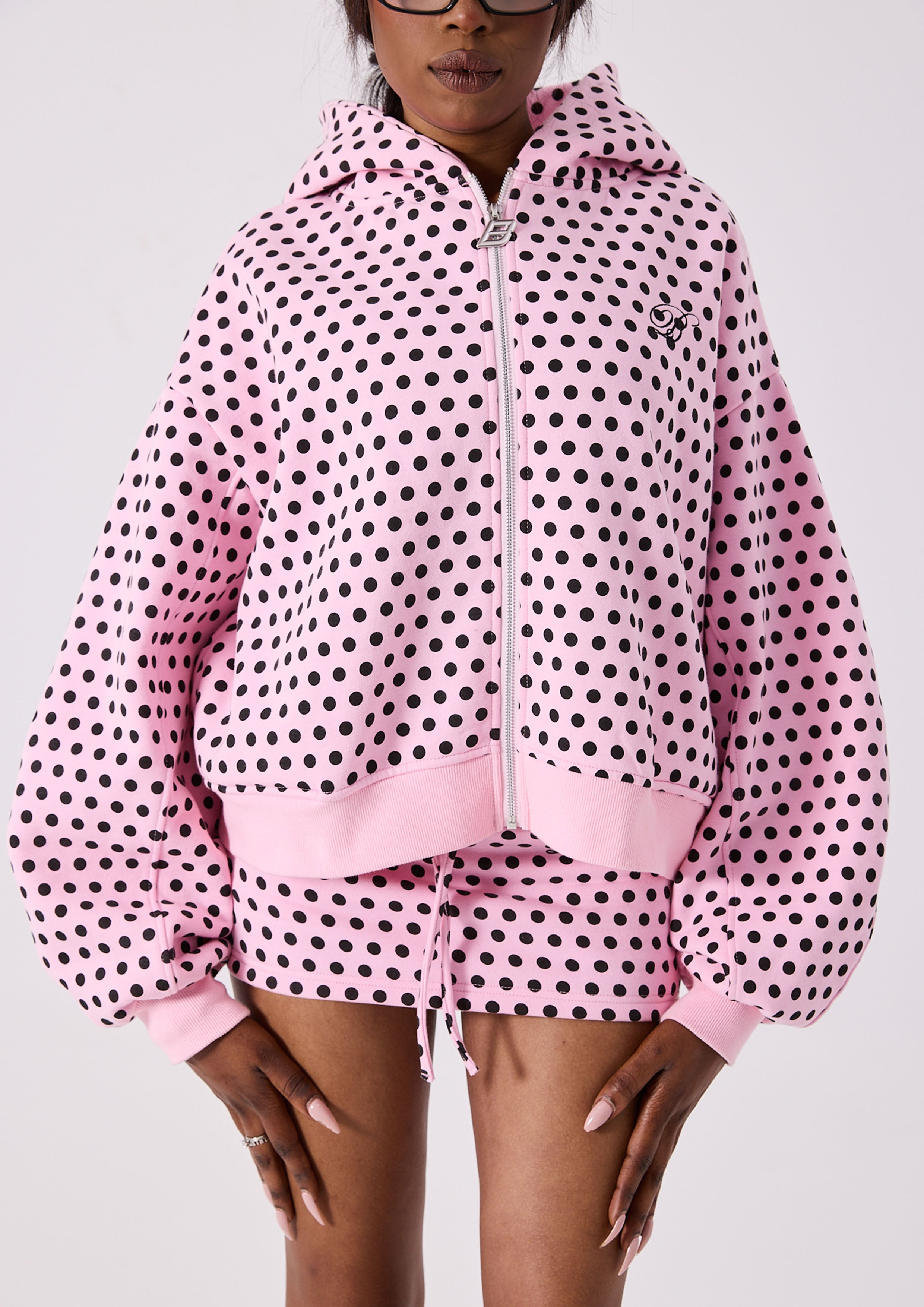 LOLA ZIP HOODIE - PINK POLKA