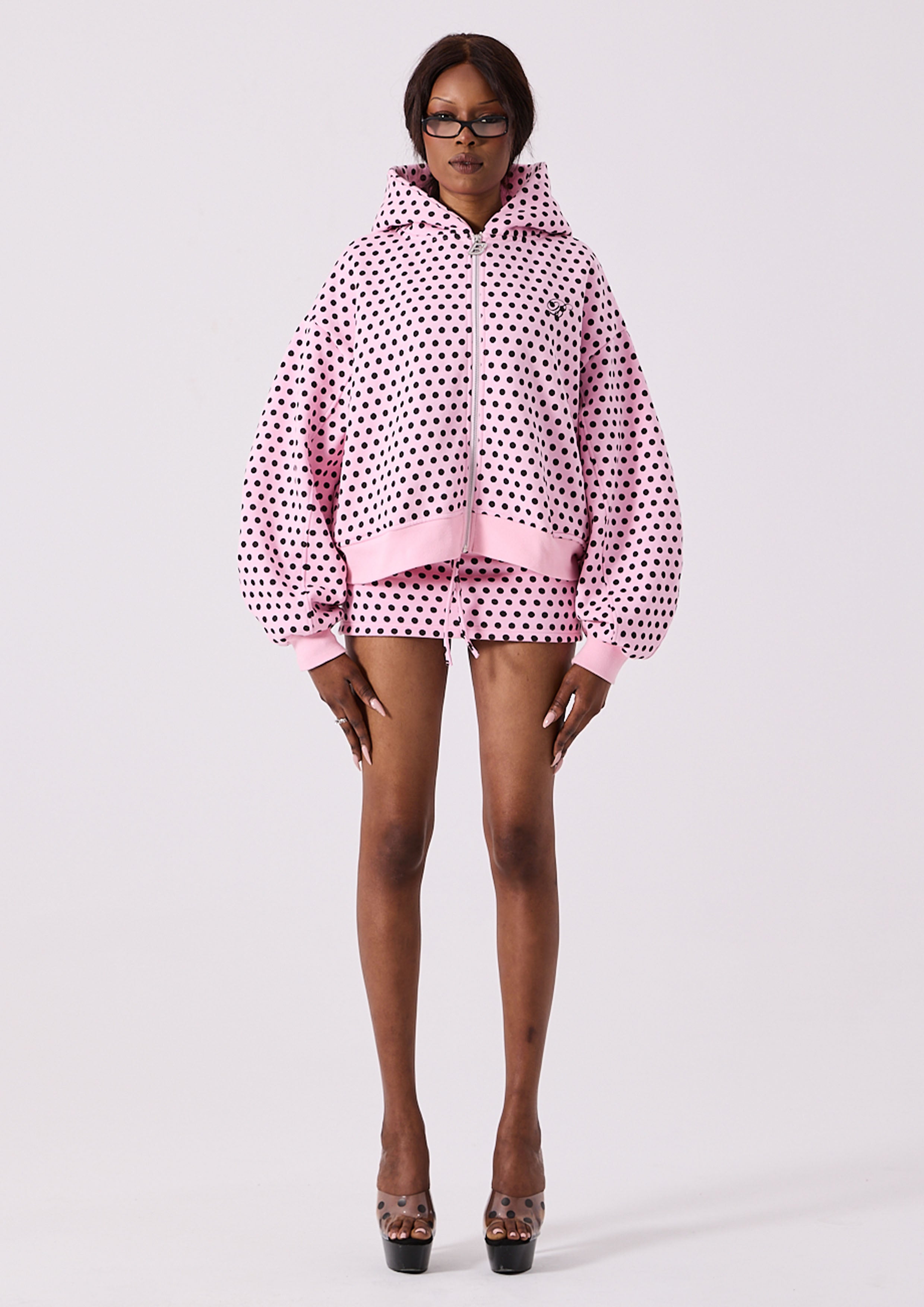LOLA ZIP HOODIE - PINK POLKA