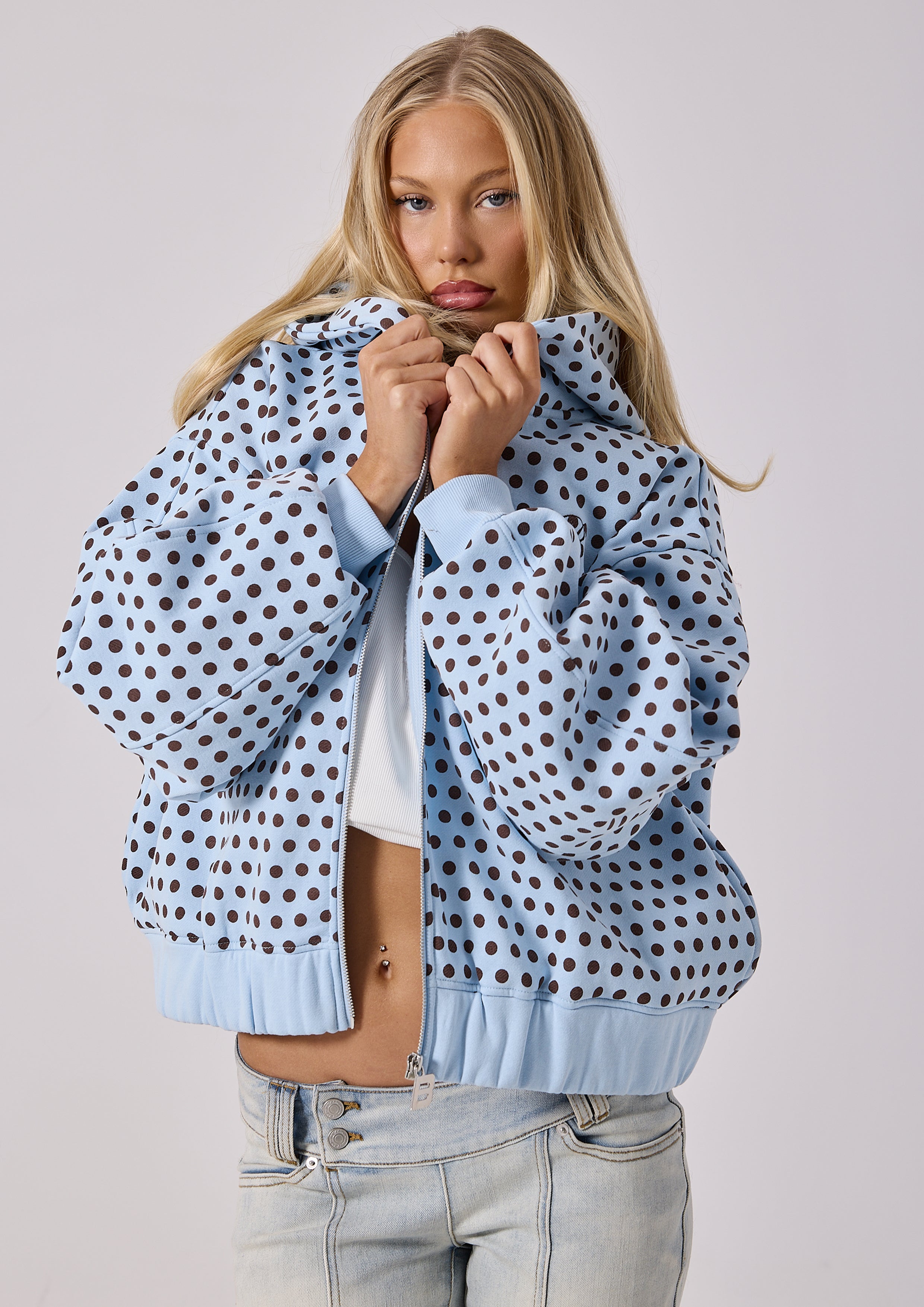 LOLA ZIP HOODIE - BLUE POLKA