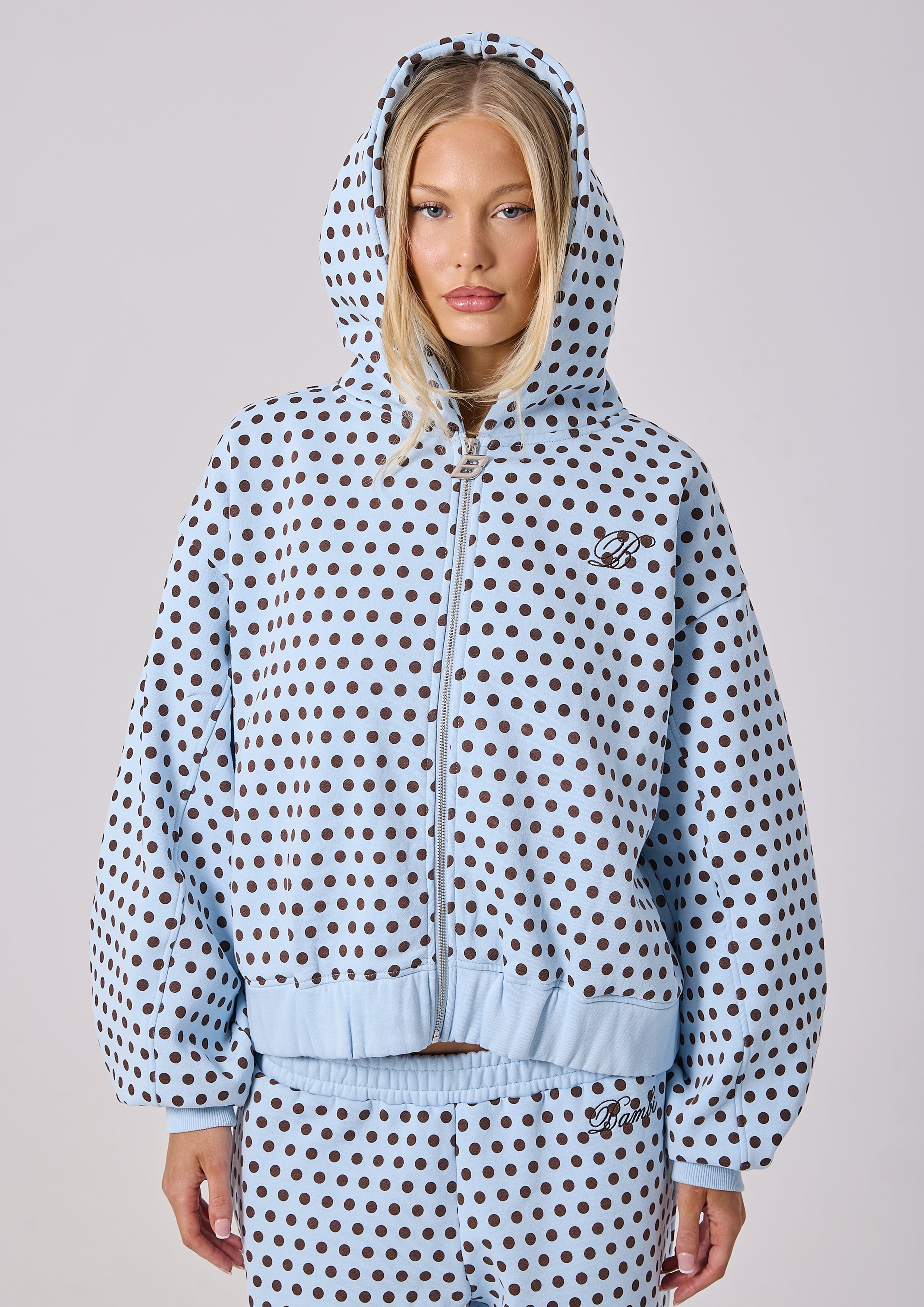 LOLA ZIP HOODIE - BLUE POLKA