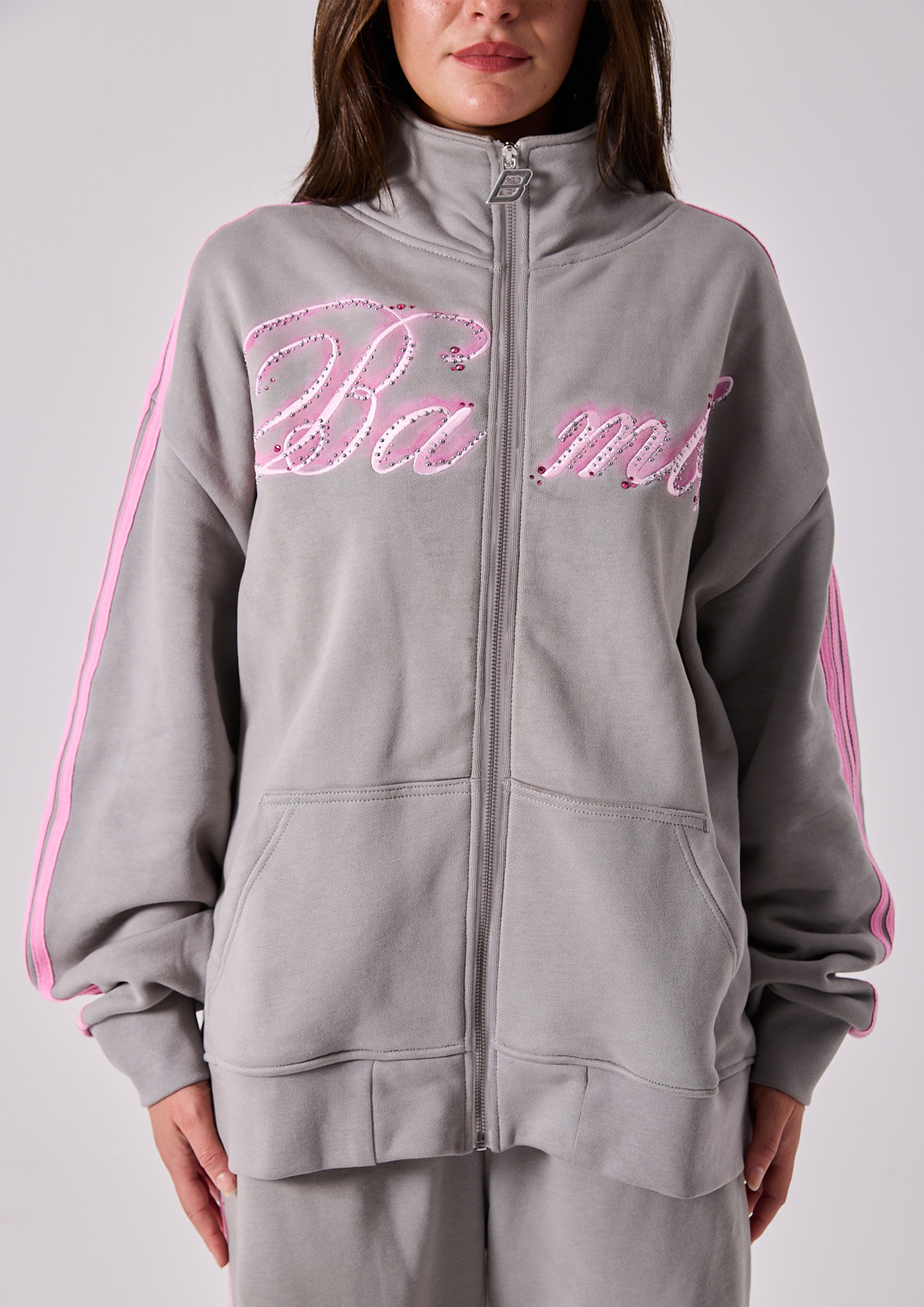 SPEARS STRIPE ZIP JACKET - GREY