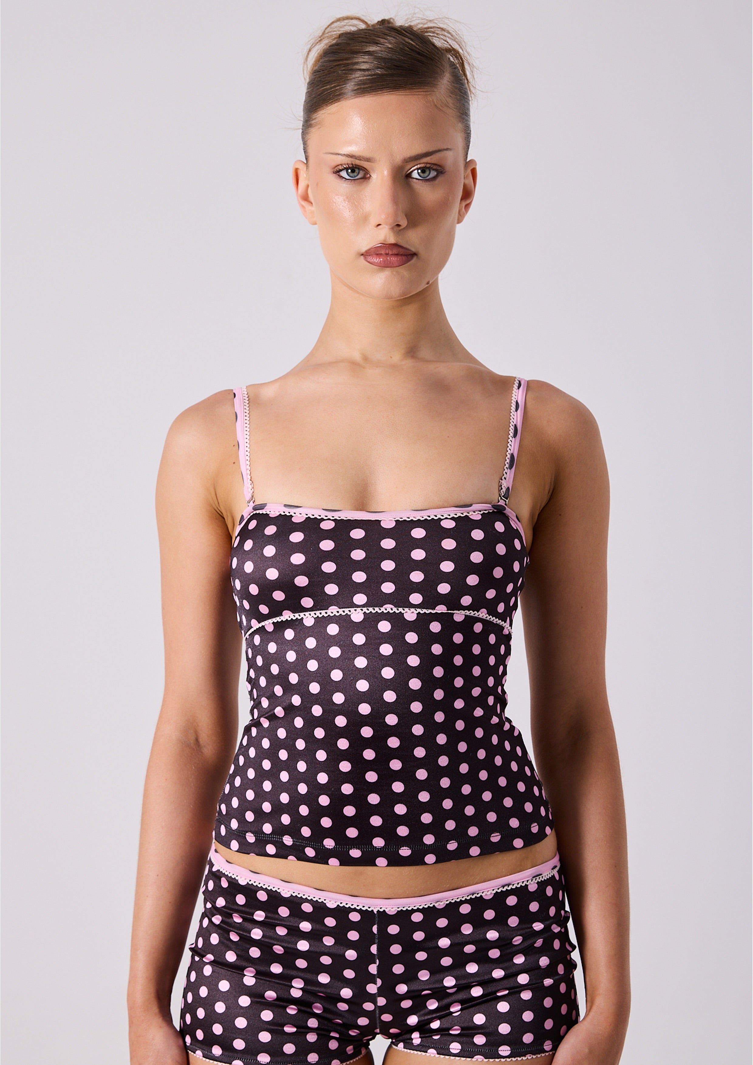 NINA TANK - BLACK POLKA