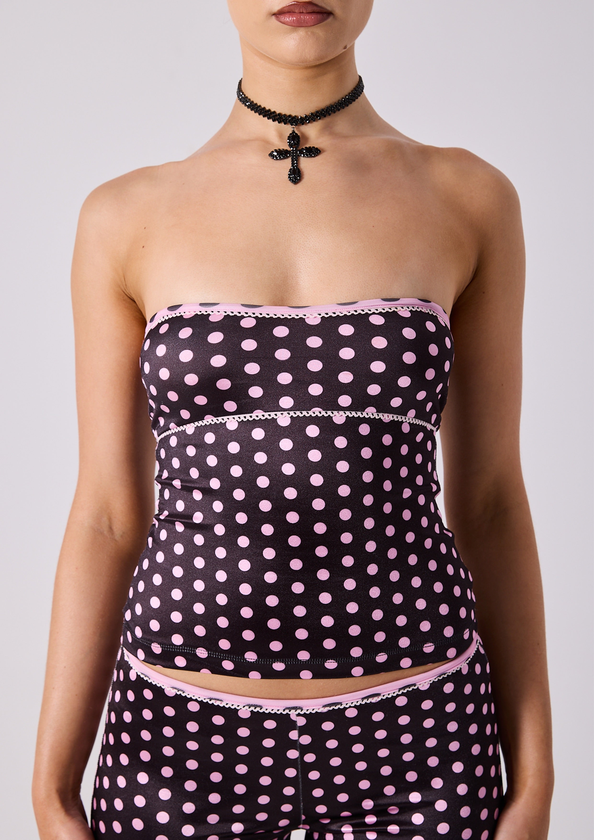 NINA TANK - BLACK POLKA
