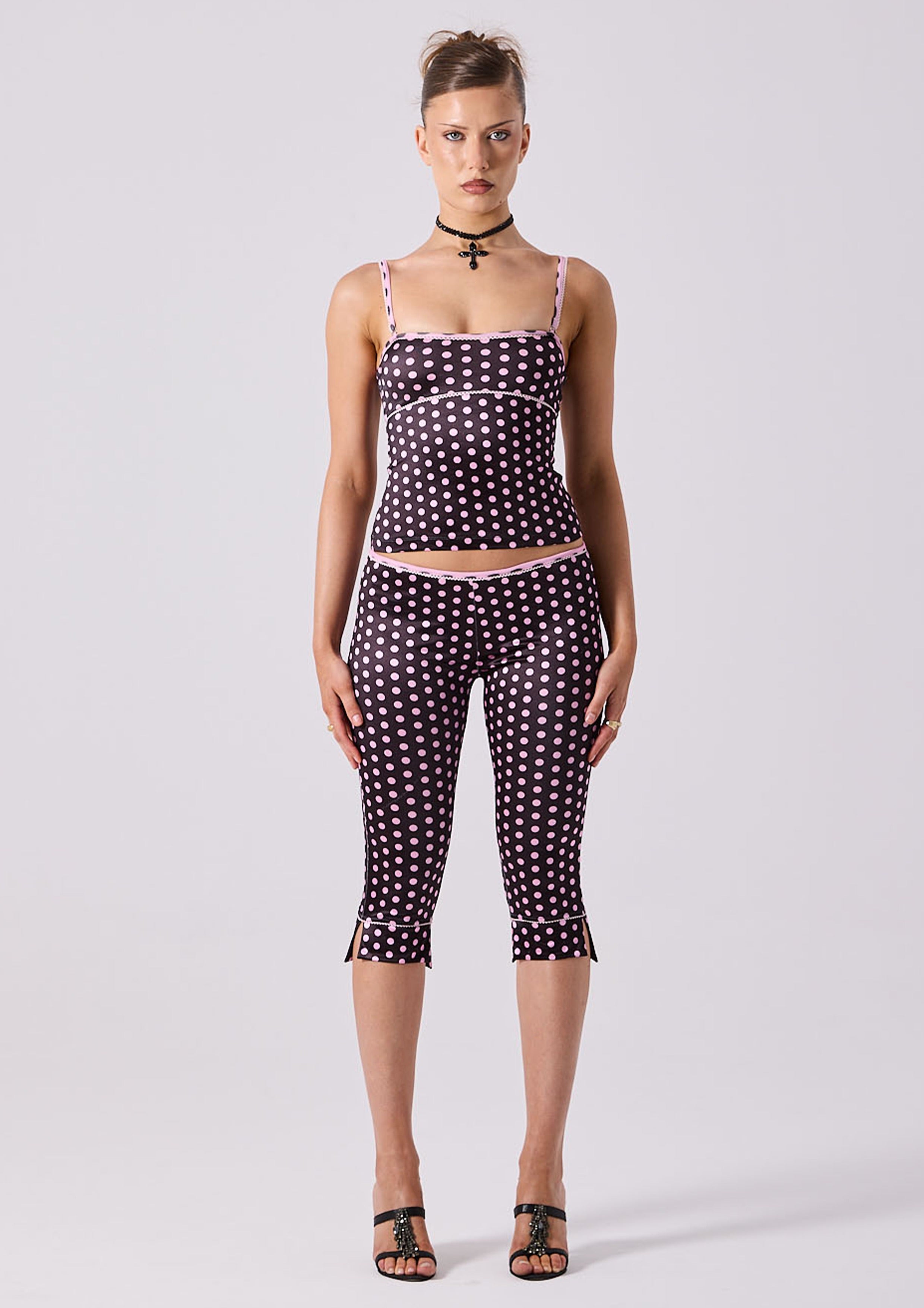 NINA TANK - BLACK POLKA