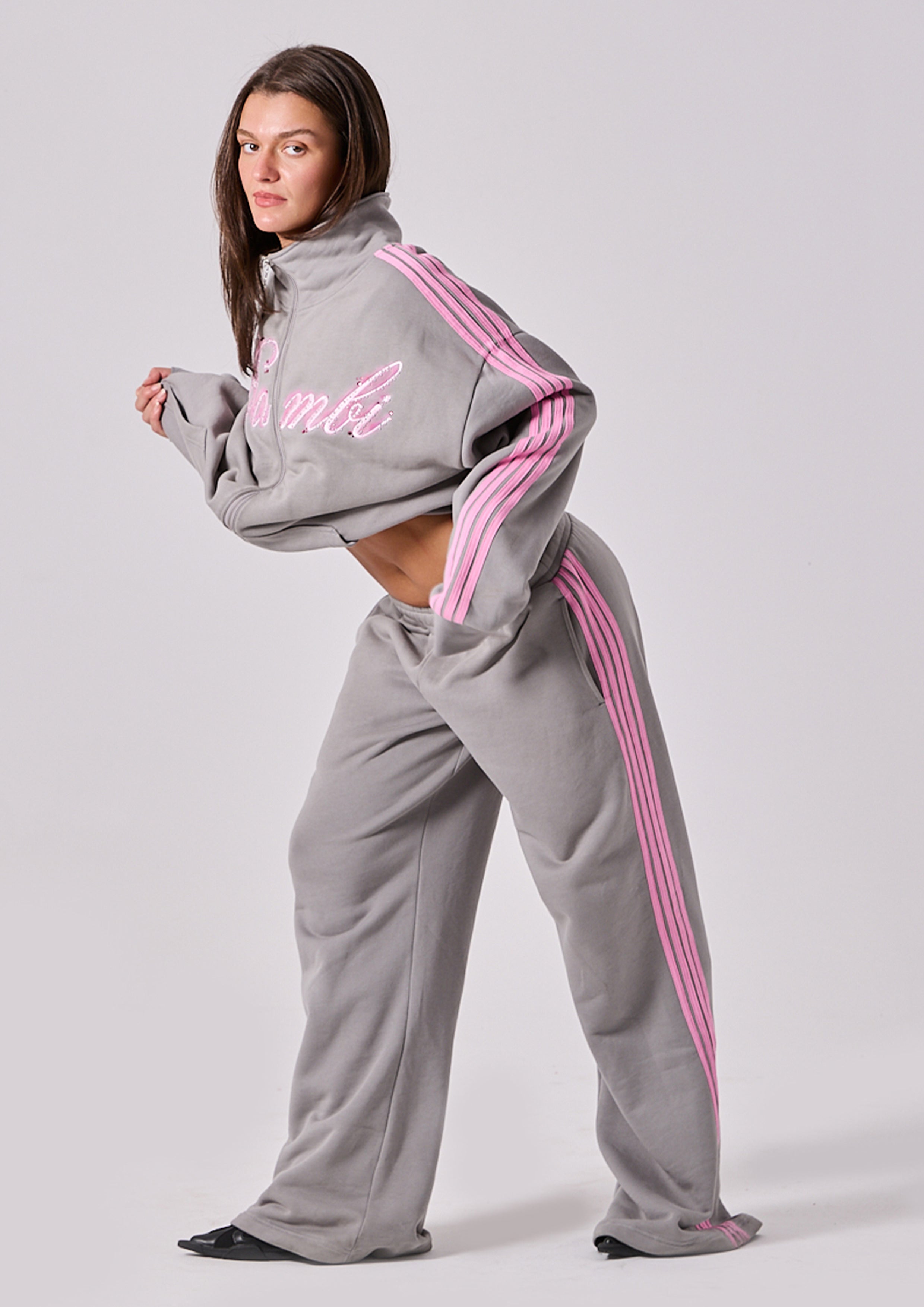 SPEARS STRIPE ZIP JACKET - GREY