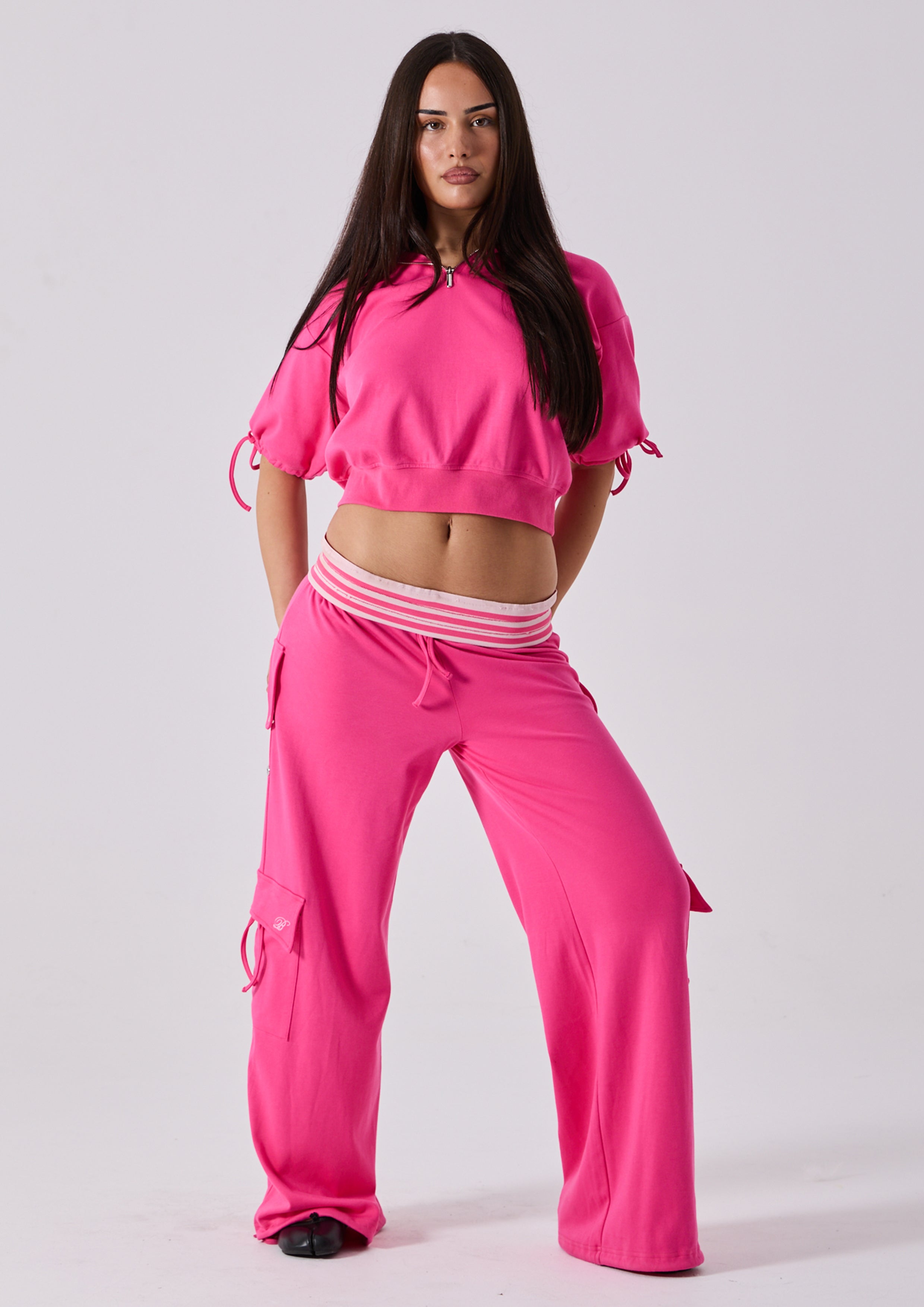 ELARA SHORT SLEEVE LOUNGE TOP - HOT PINK