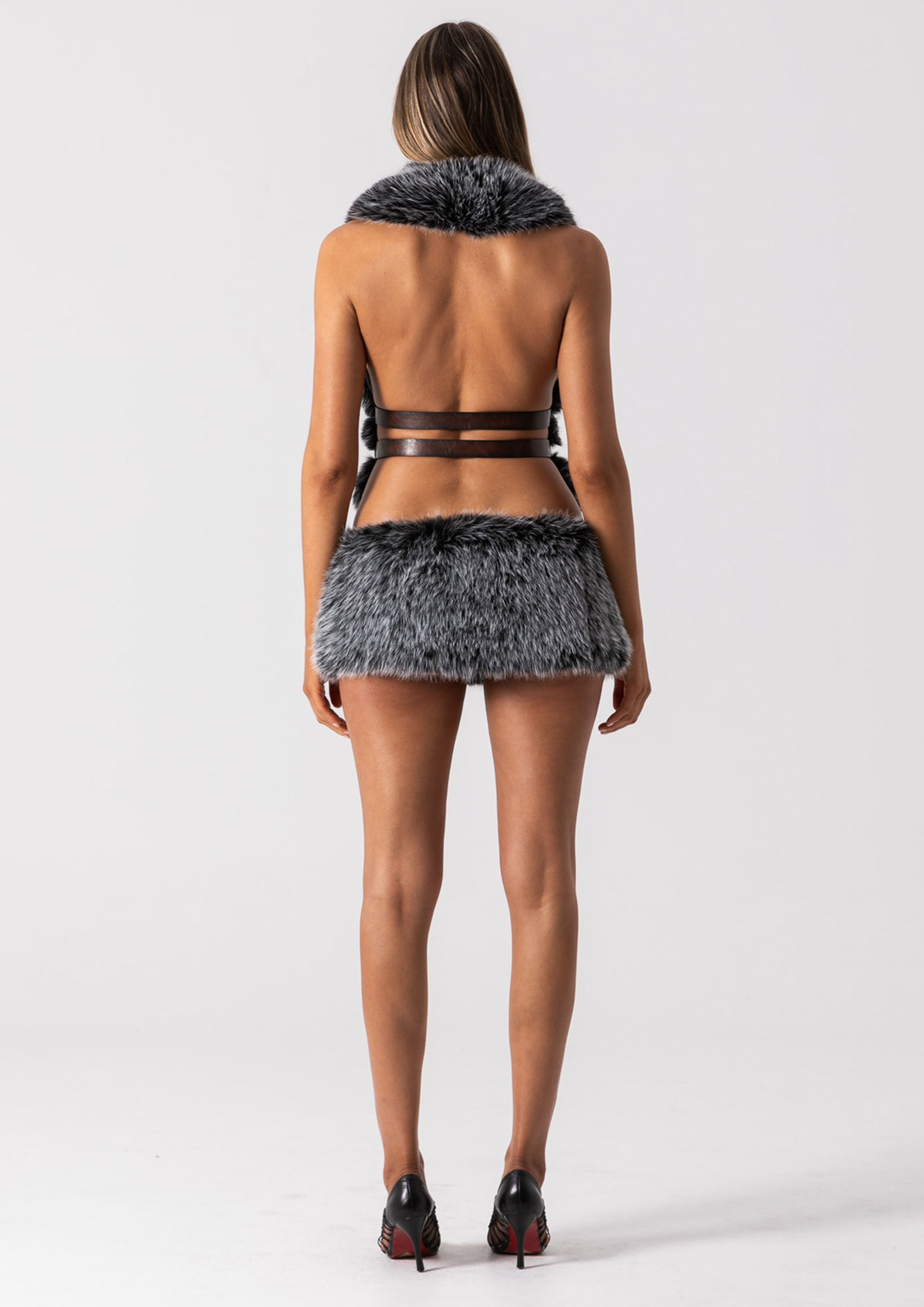 FUR HALTER TOP - PANTHER