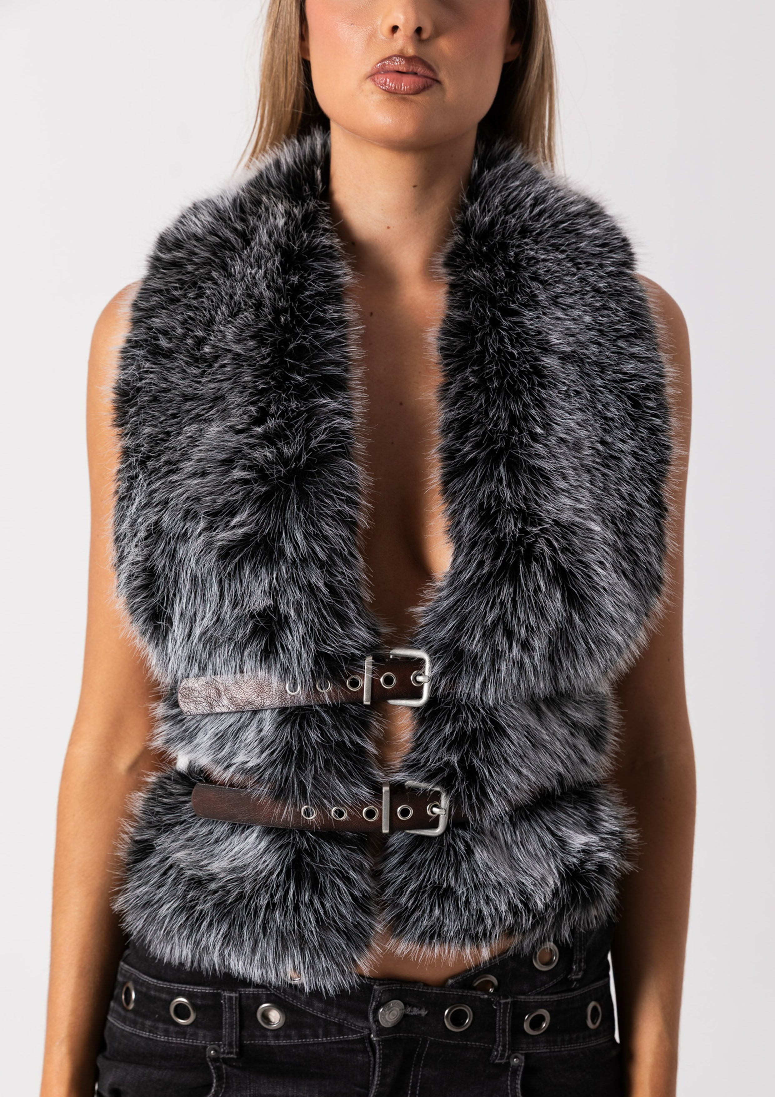 FUR HALTER TOP - PANTHER