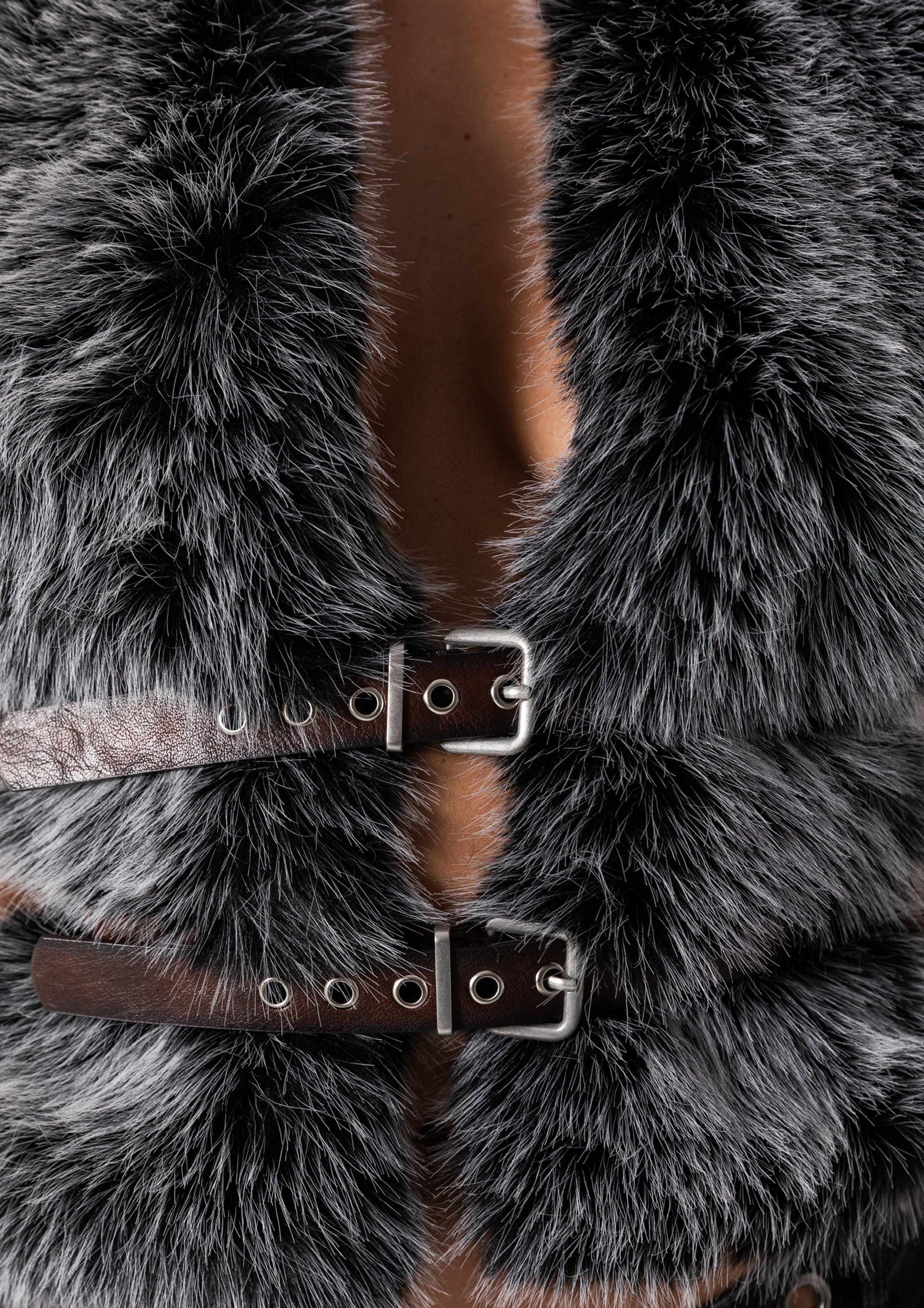 FUR HALTER TOP - PANTHER