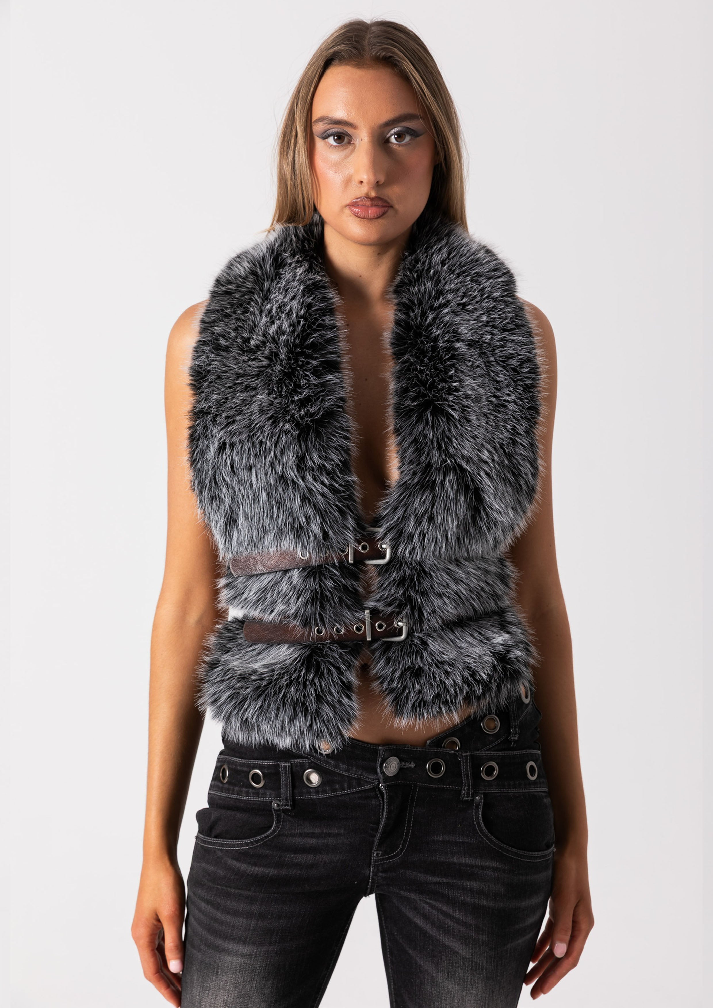 FUR HALTER TOP - PANTHER