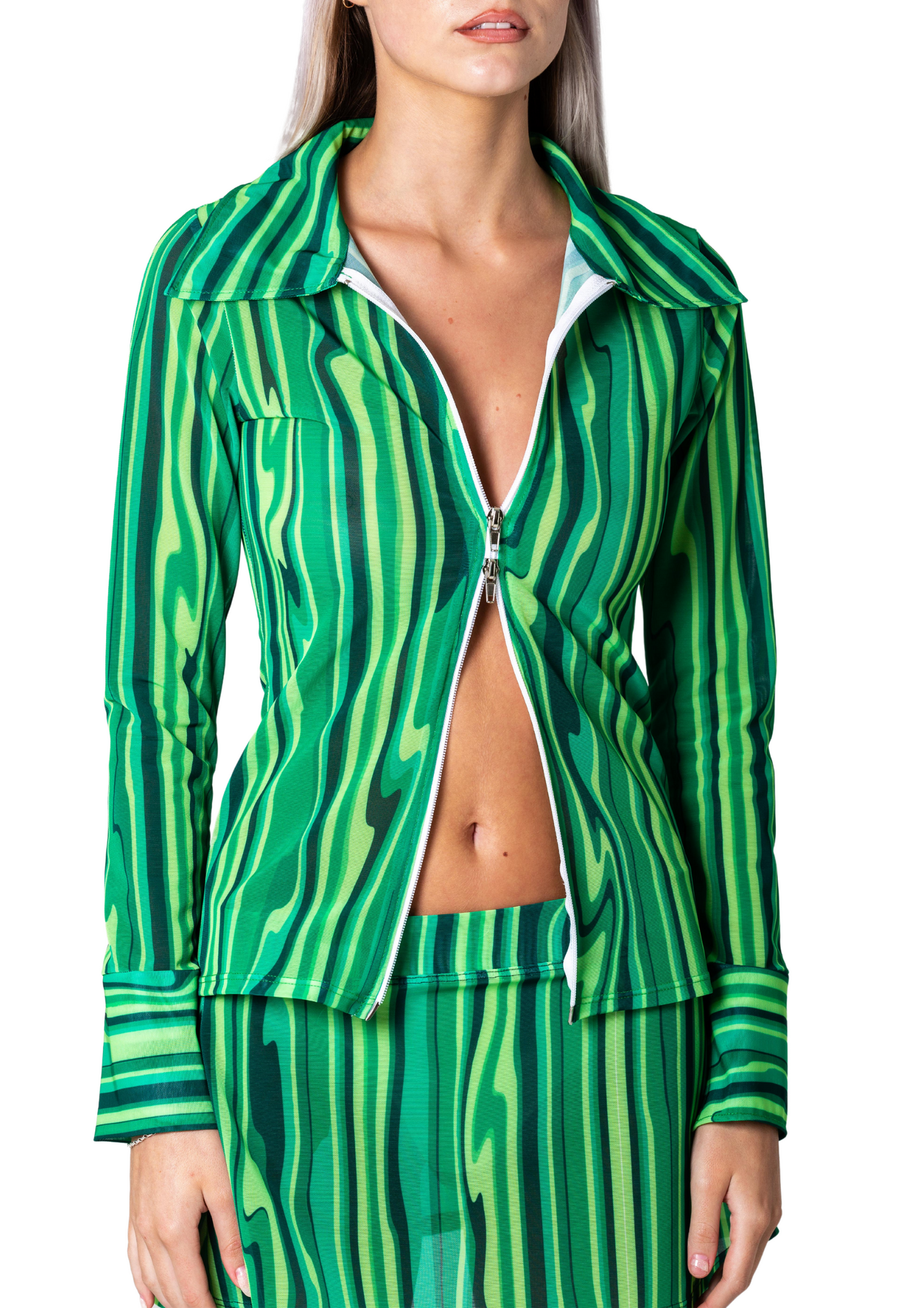 MERMAID ZIP SHIRT - GREEN STRIPE